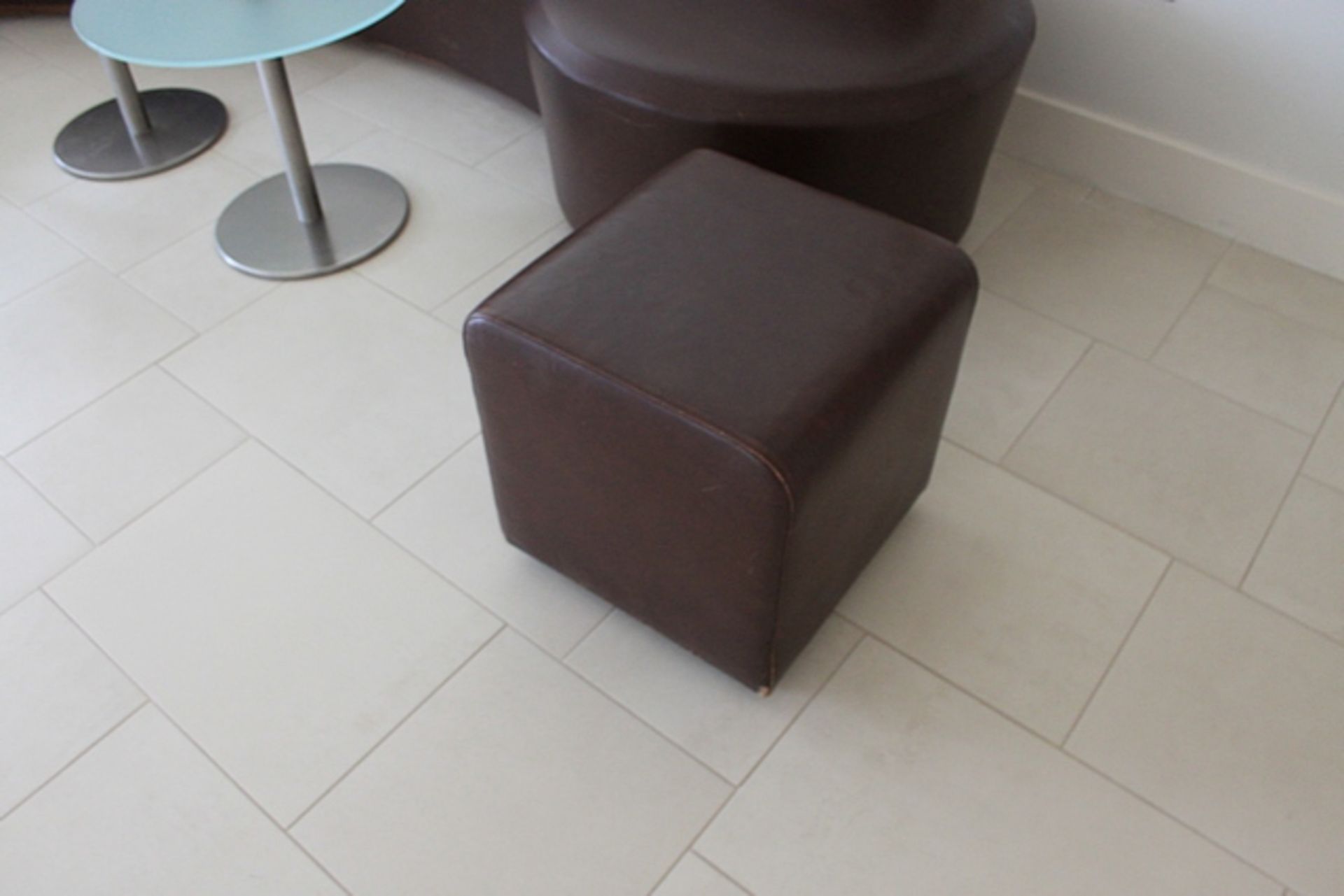 2 x Cube Brown Leather Stool 450 X 450 X 480mm