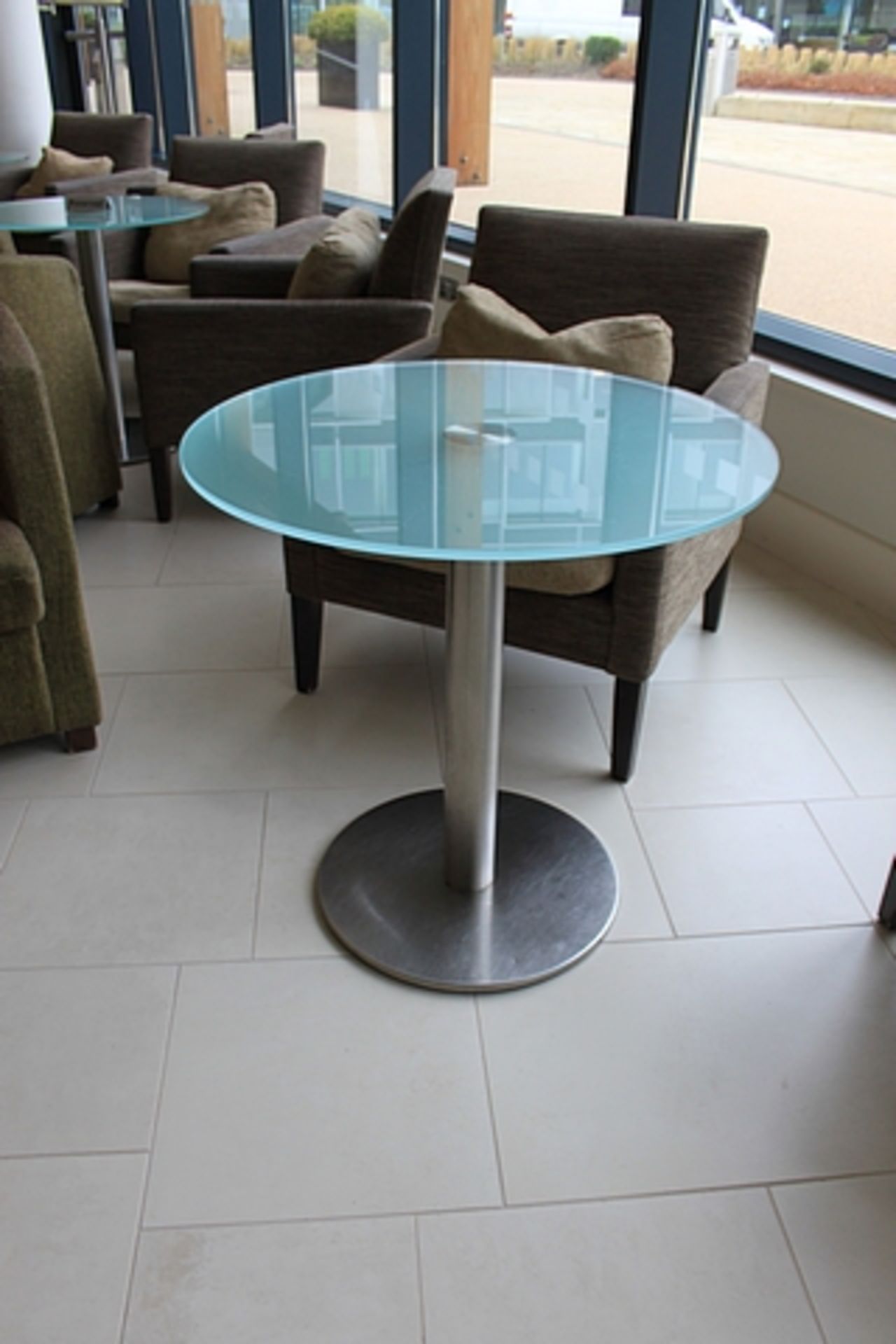 Kesterport Inox Round Circular Table Glass Top Brushed Stainless-Steel Pedestal & Base With 10mm - Bild 3 aus 3