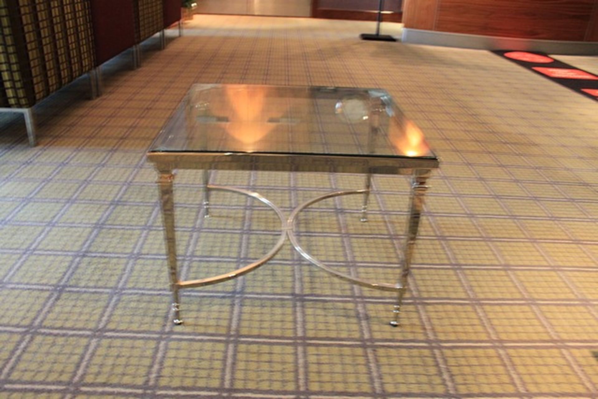 Chelsom Furniture Square Tempered Glass Table Polished Steel Base FSW/F10135 560 X 560 X 430mm - Image 3 of 4