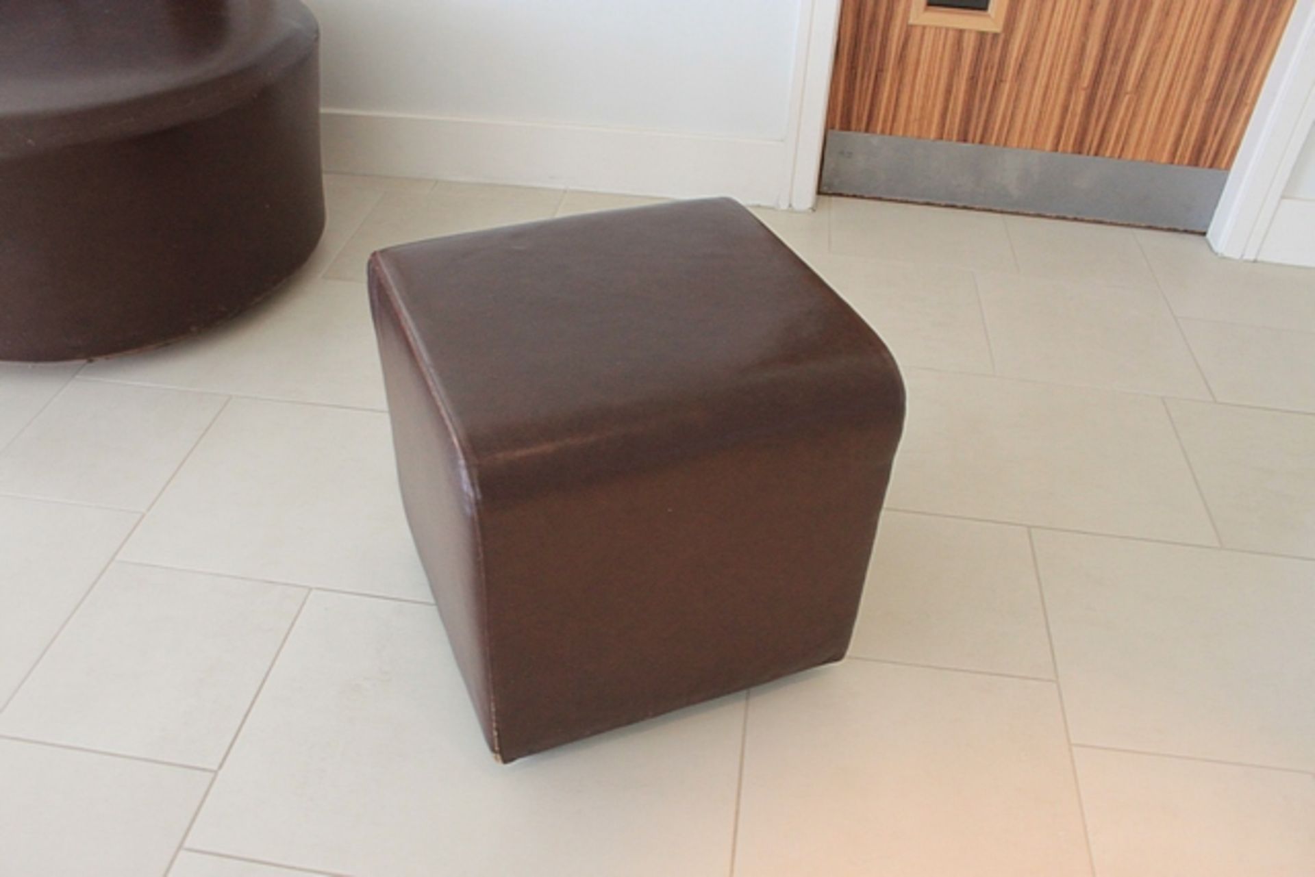 2 x Cube Brown Leather Stool 450 X 450 X 480mm - Image 2 of 2