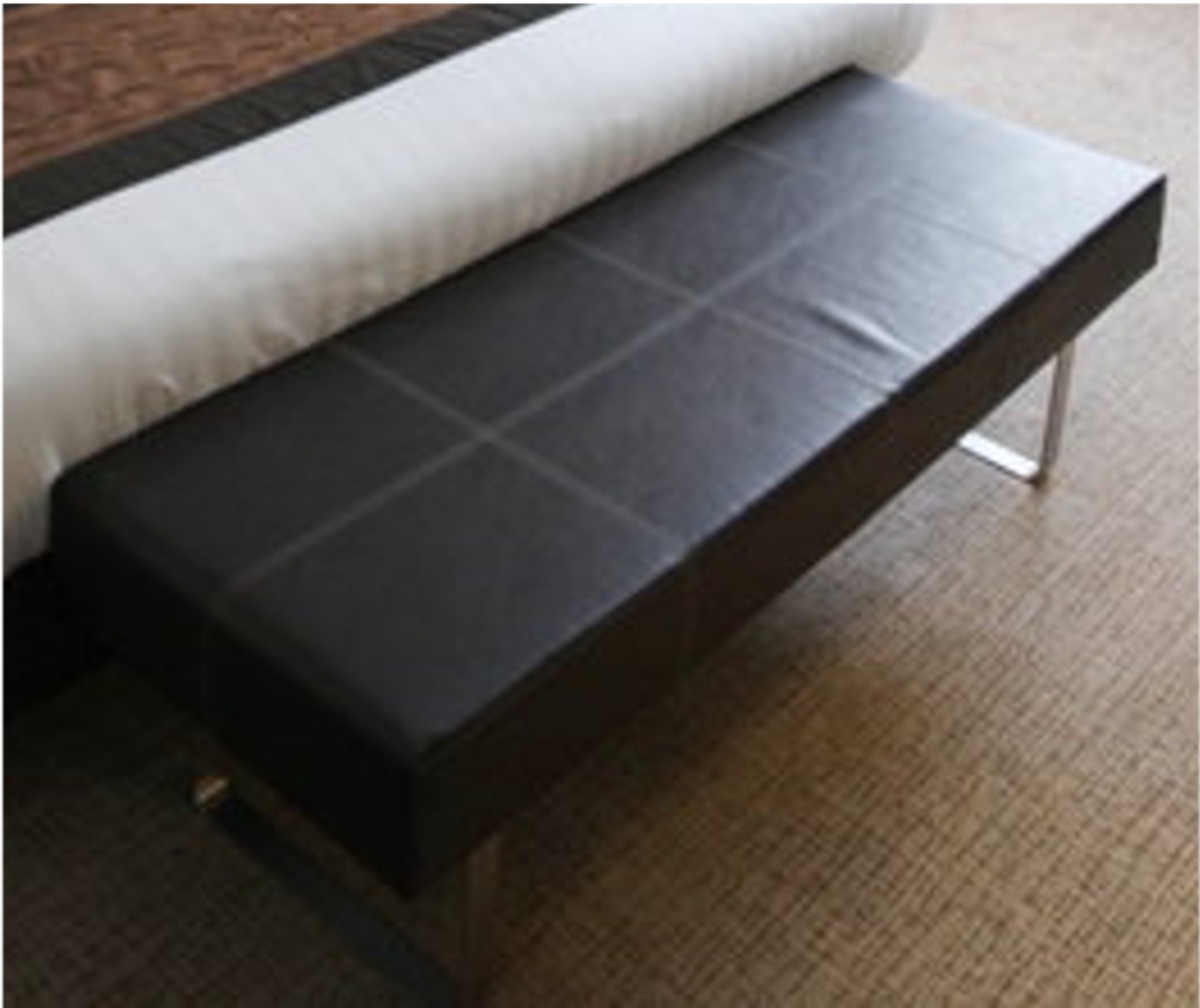 Curtis Contract Furniture stylish contemporary brown Leather stiched top bench with polished steel - Image 2 of 3