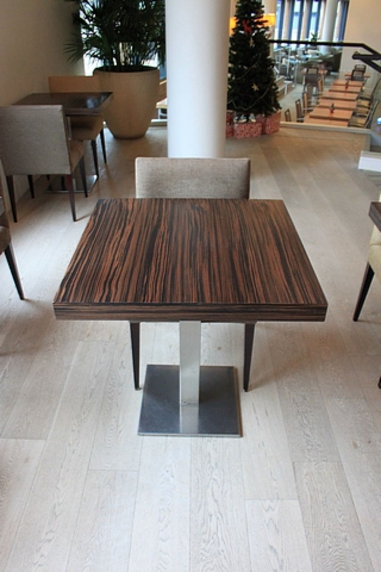 Kesterport Square Dining Table Ebony Top With 60mm Deep Edge. Pedestal & Base Brushed Stainless - Image 3 of 3