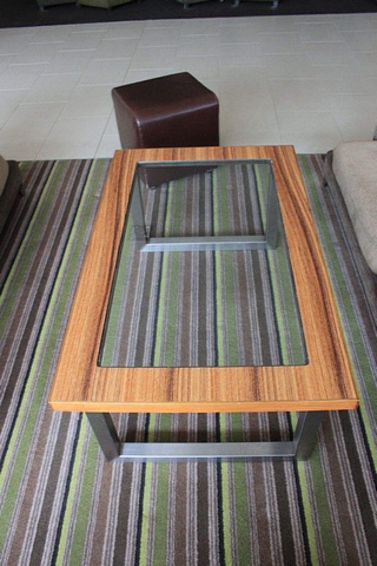 Lyndon Designs Coffee Table Zebrano Timber Frame With Flush Inset 10mm Toughened Glass Top Brushed - Image 4 of 4