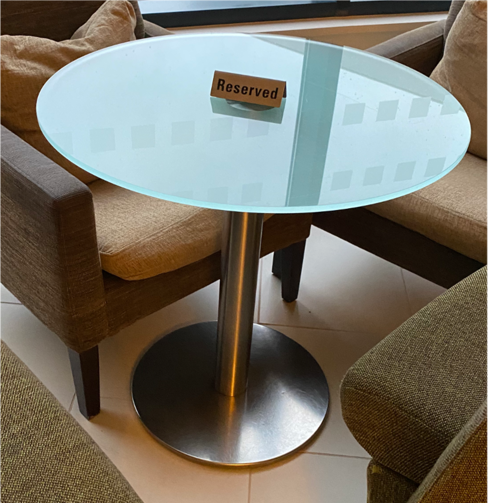 Kesterport Inox Round Circular Table Glass Top Brushed Stainless-Steel Pedestal & Base With 10mm