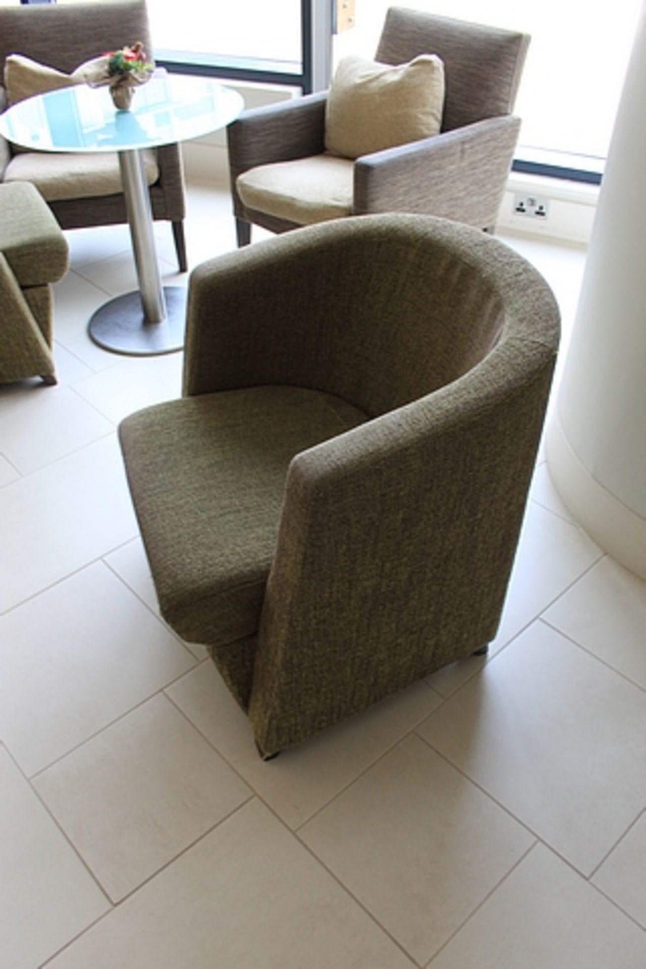 2 x Kesterport AS Tub Chair Wood Crest To Back Fully Upholstered With Wood Feet CMHR Fire - Image 3 of 4