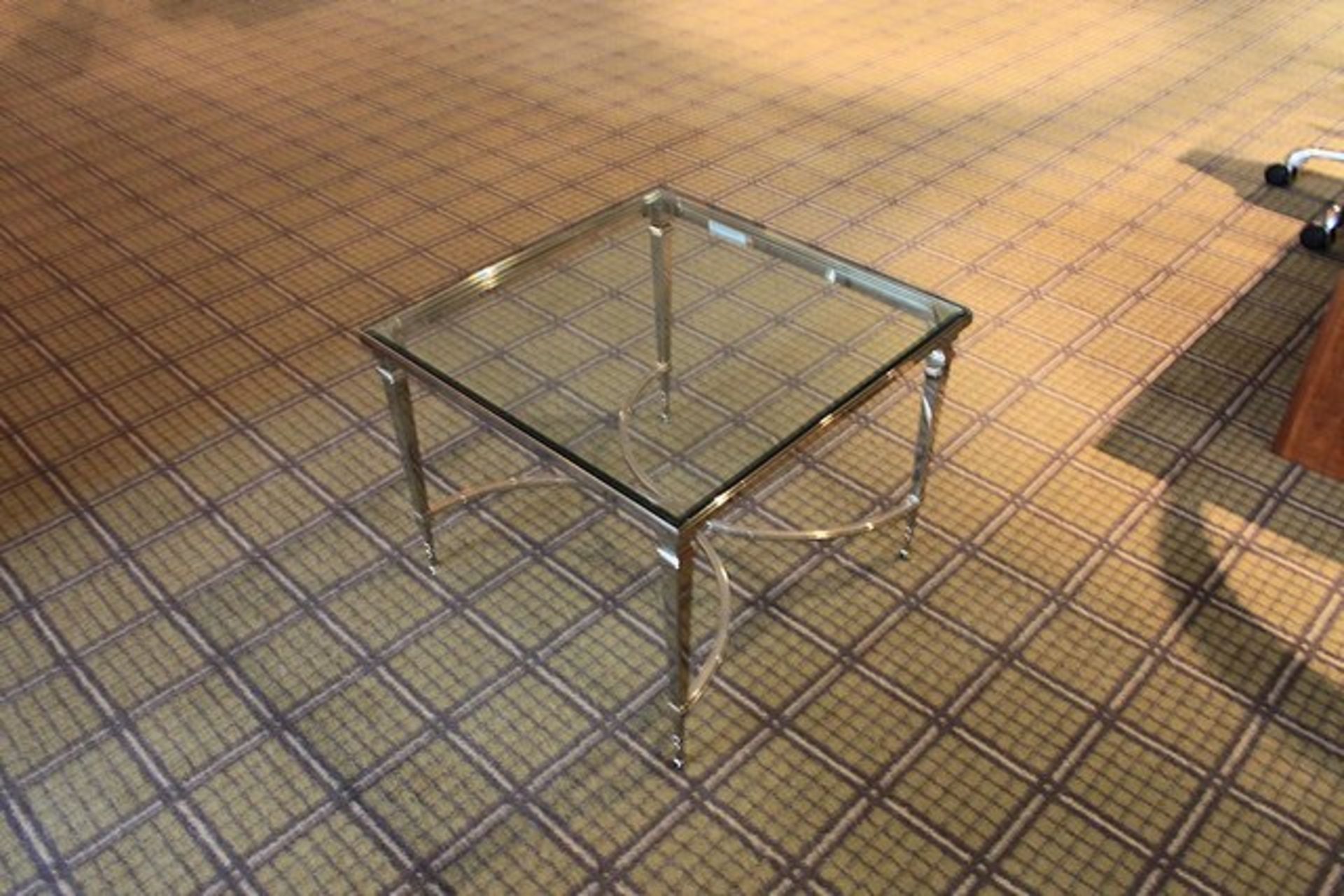 Chelsom Furniture Square Tempered Glass Table Polished Steel Base FSW/F10135 560 X 560 X 430mm