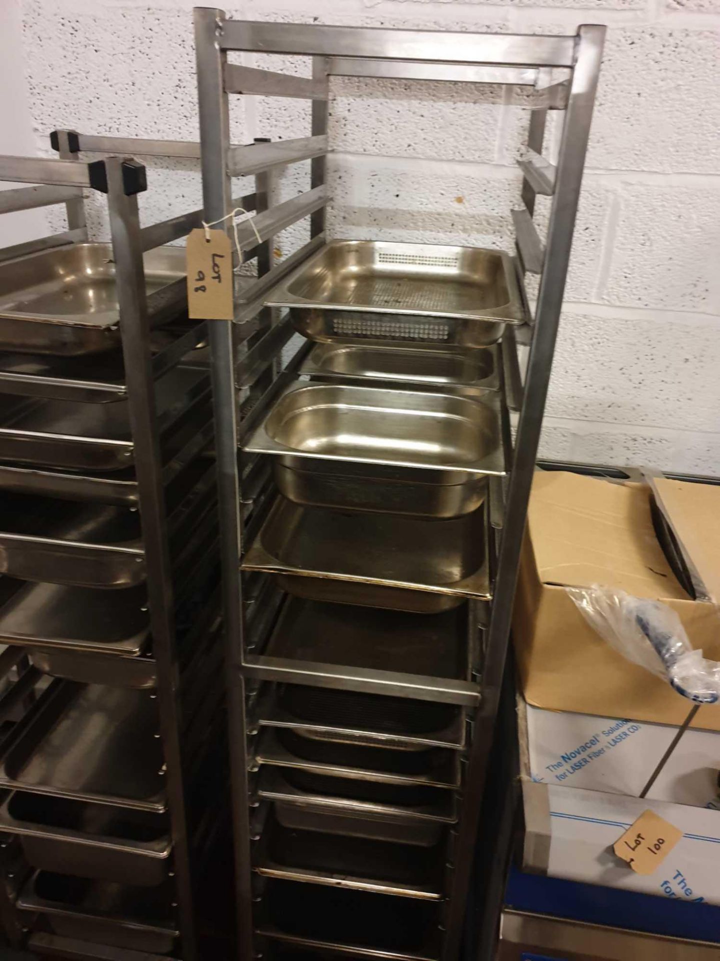 stainless steel mobile gastronorm rack 20 tier complete with gastronomes 38cm x 59cm x 180cm high