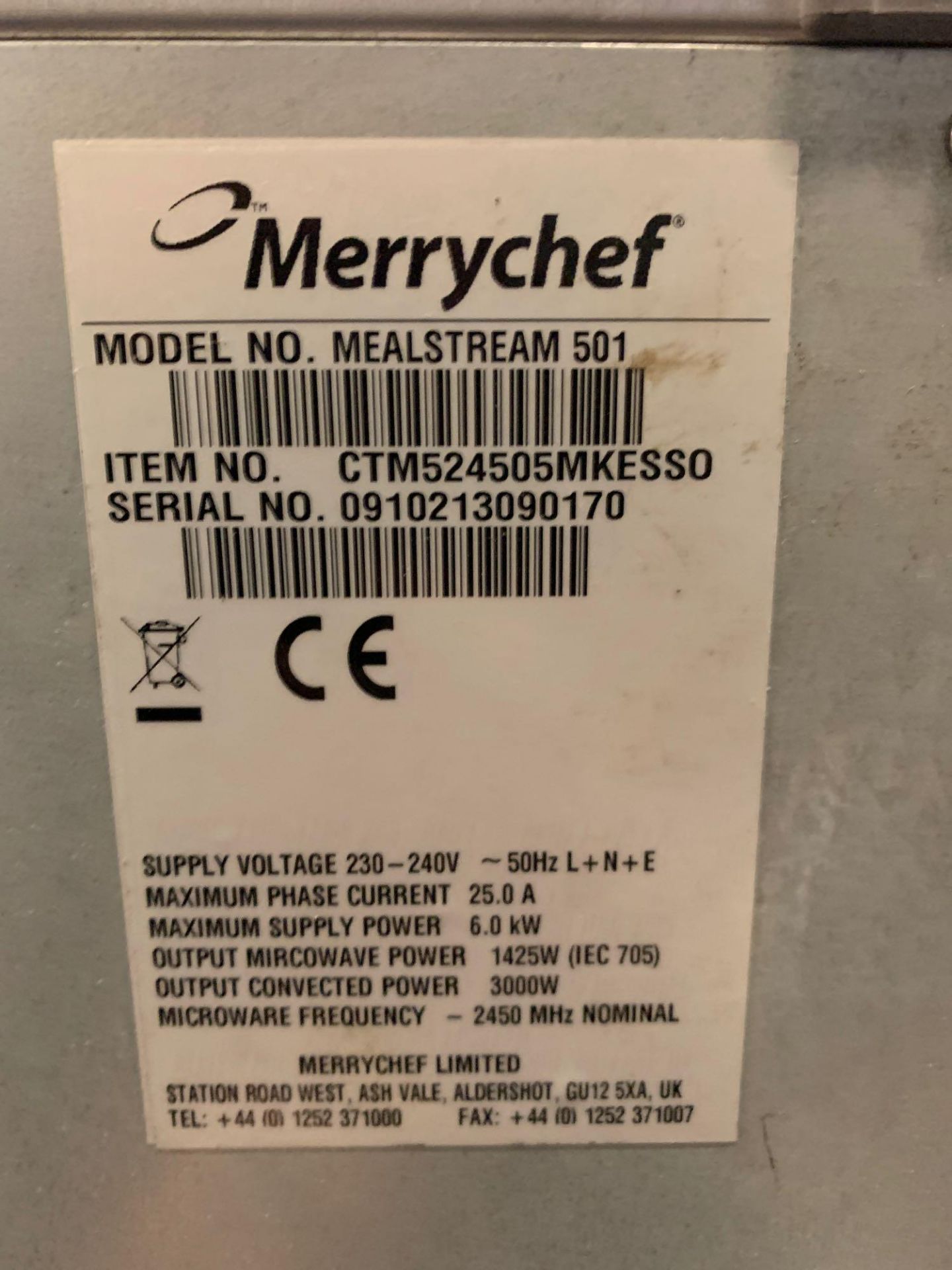 Merrychef Mealstream EC501 Combination Oven Microwave Power Output: 1425 Watts Convection Power: - Image 3 of 3