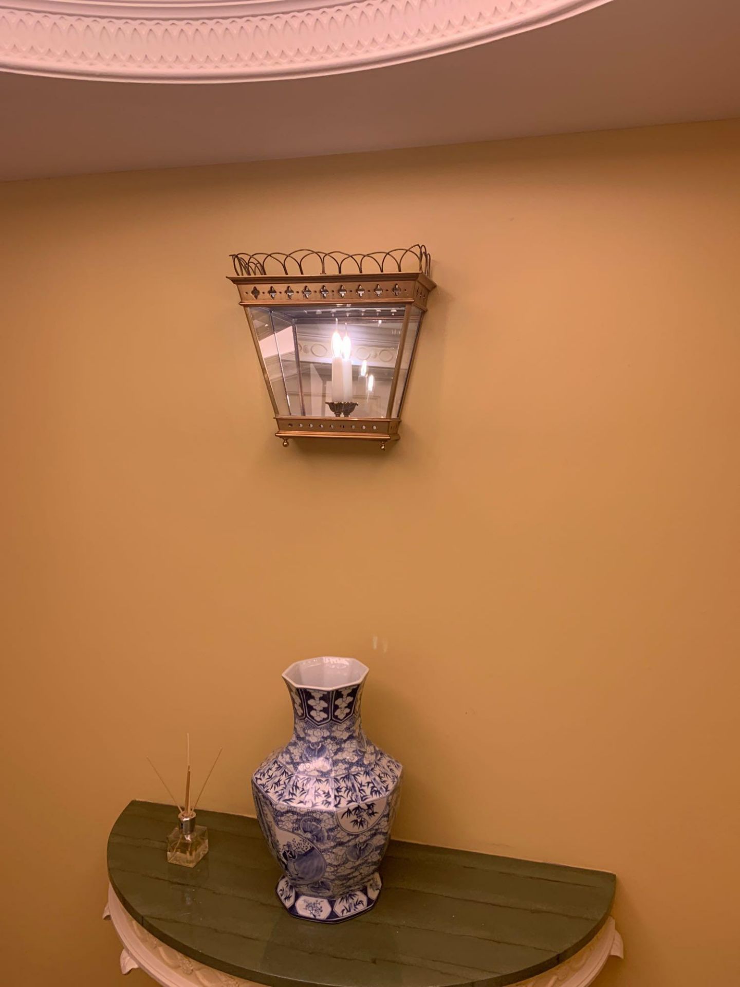 Half Hexagonal Wall Lantern A Single Half Hexagonal Highly Polished Brass Wall Lantern Clear Glazing - Image 3 of 3