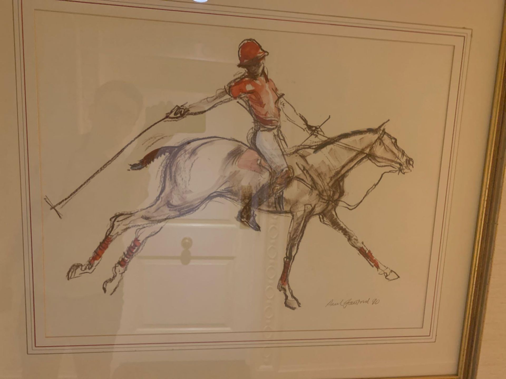 Paul Gainsford (British, B.1931) Equine Painting Of A Polo Player Wearing A Red Jersey And Red Hat - Image 2 of 3