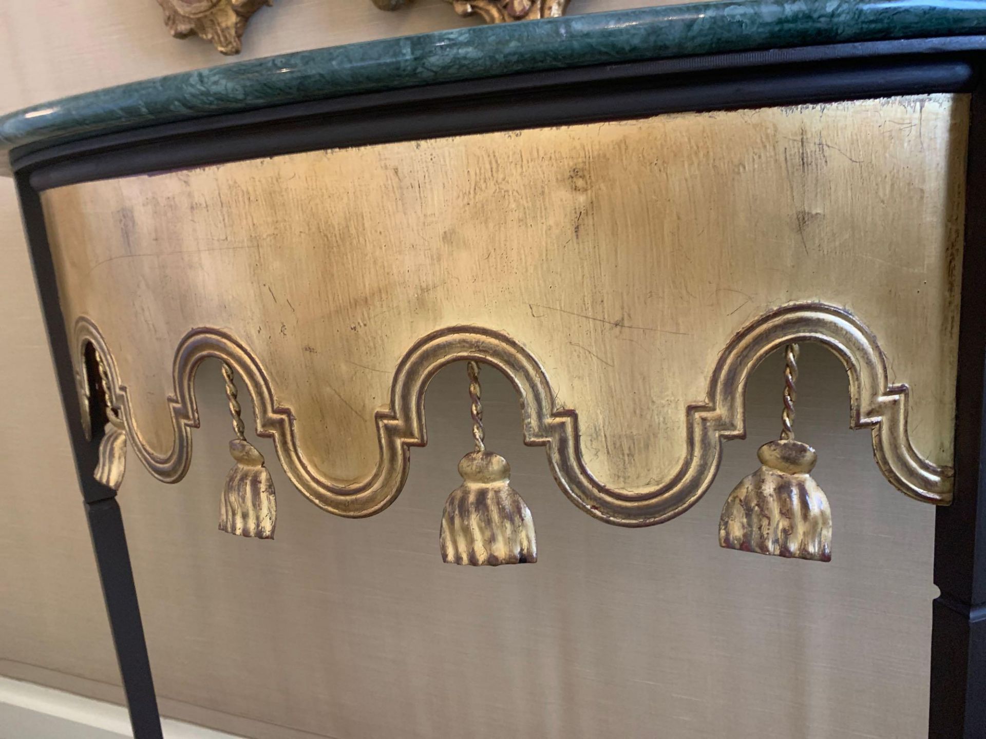 A Wall Mounted Two Legged Console Table The Metal Leg In Antique Bronze With A Detailed Gold Brass - Image 3 of 3
