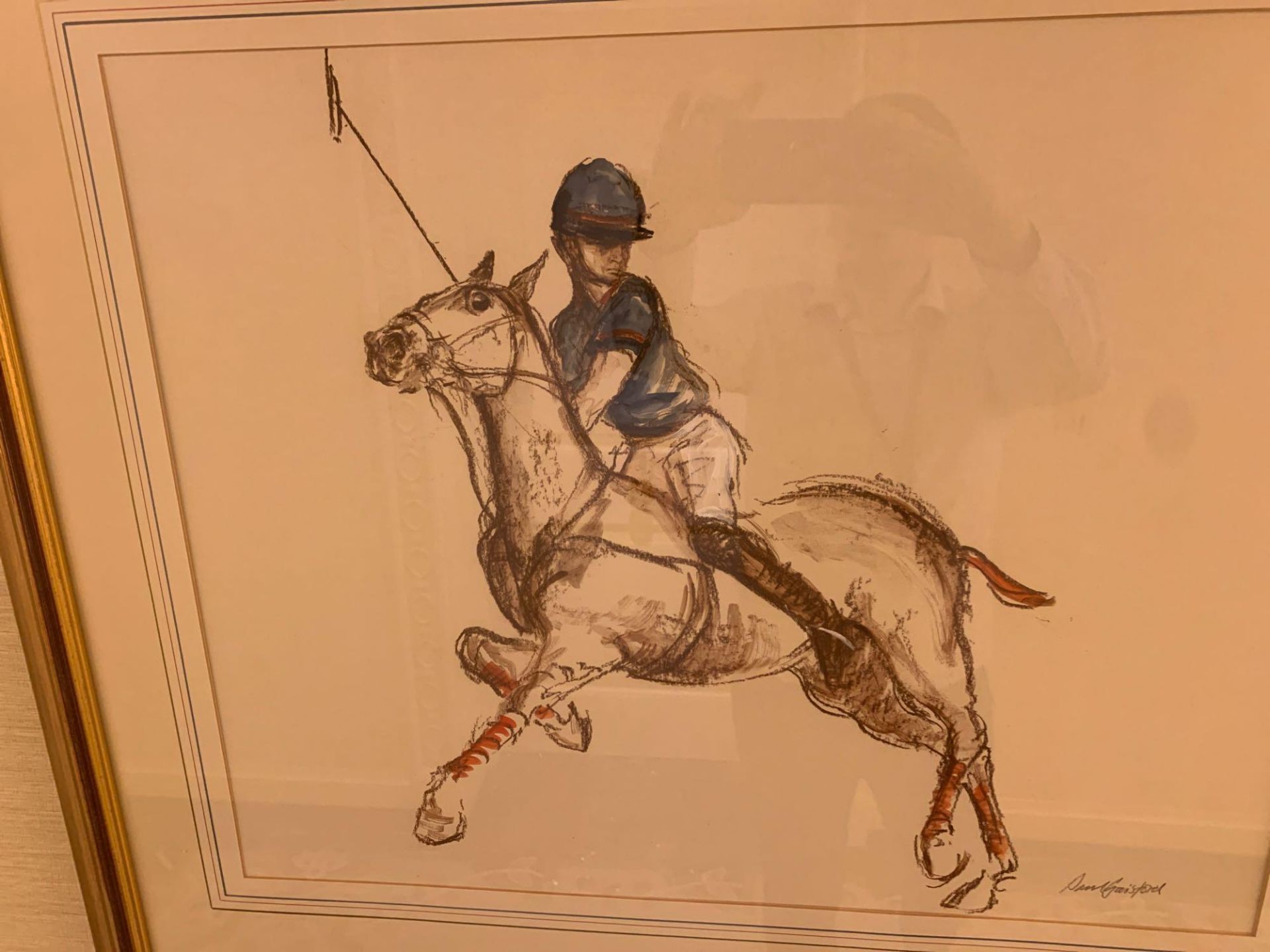 Paul Gainsford (British, B.1931) Equine Painting Of A Polo Player Wearing A Blue Jersey Coloured - Image 2 of 3