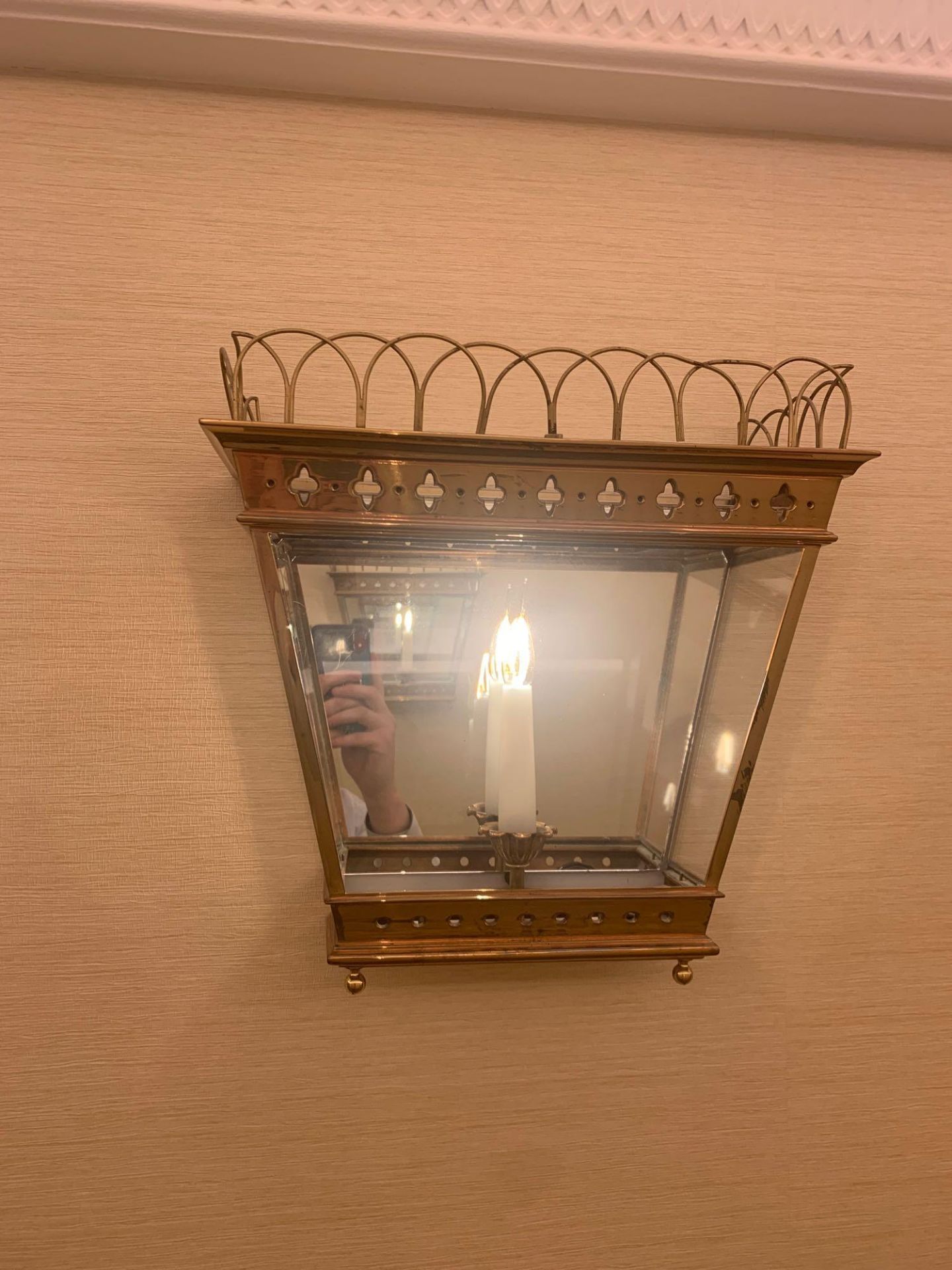 Half Hexagonal Wall Lantern A Single Half Hexagonal Highly Polished Brass Wall Lantern Clear Glazing - Image 3 of 3