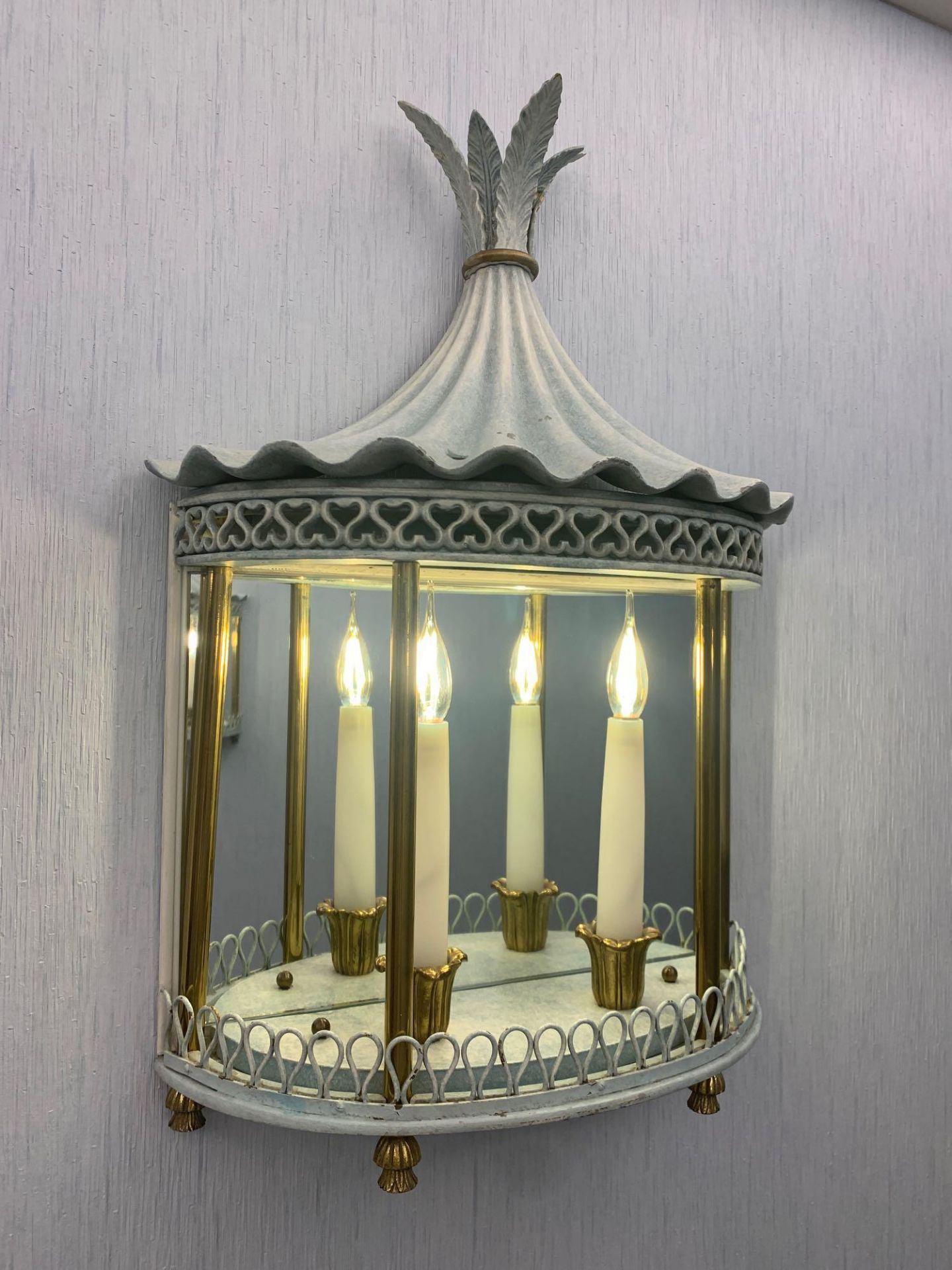 A Pair Of Half Hexagonal Wall Lantern A Single Half Hexagonal Powder Blue Wall Lantern With A Ormolu - Image 2 of 3