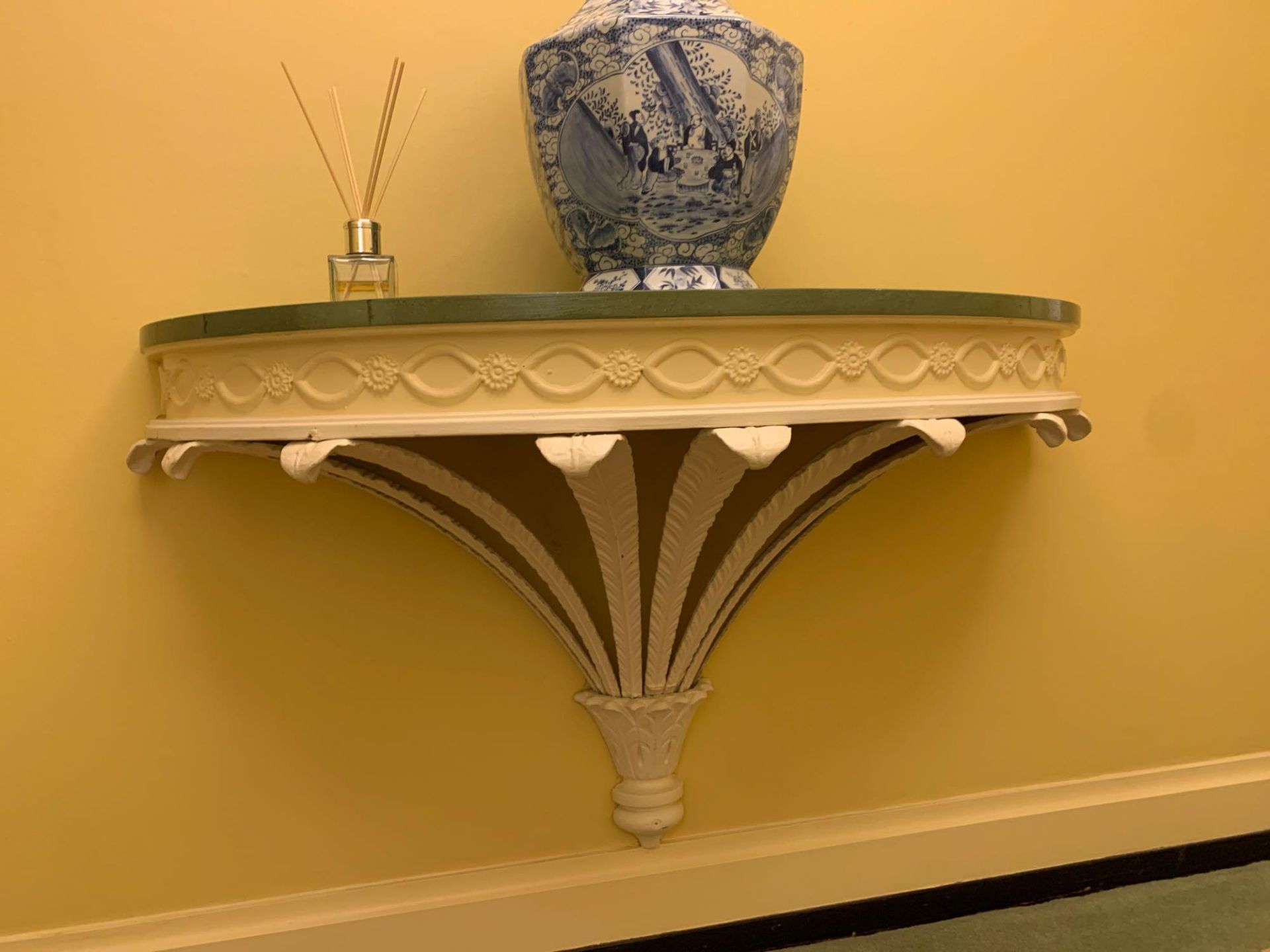 A Wall Mounted Console Table With A White Cast Metal Acanthus Base With A Carved Wooden Apron With A - Image 2 of 3