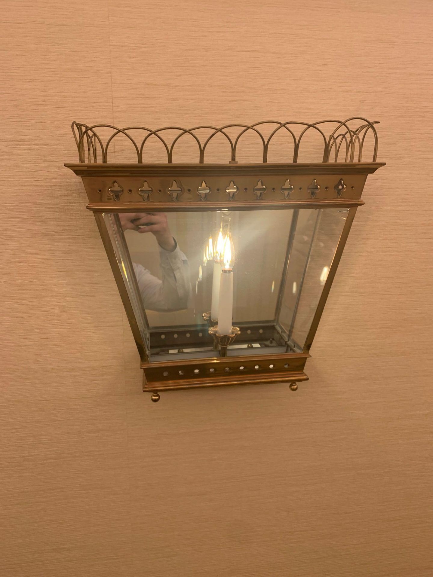 Half Hexagonal Wall Lantern A Single Half Hexagonal Highly Polished Brass Wall Lantern Clear Glazing - Image 2 of 3