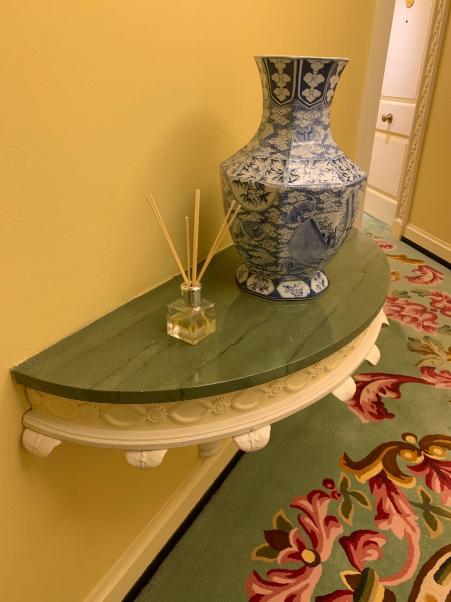 A Wall Mounted Console Table With A White Cast Metal Acanthus Base With A Carved Wooden Apron With A - Image 3 of 3