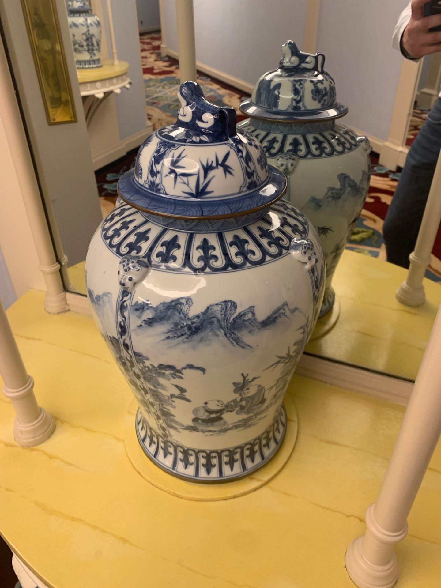 Tall Chinoiserie Temple Jar Blue And White Commissioned By Maitland Smith Hand Painted In Thailand