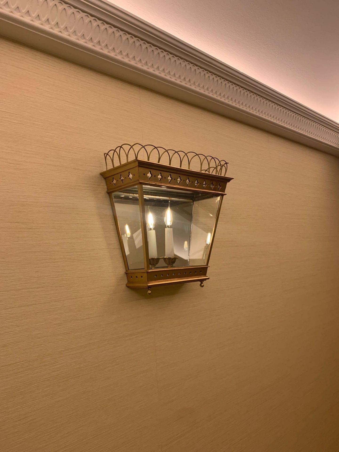 Half Hexagonal Wall Lantern A Single Half Hexagonal Highly Polished Brass Wall Lantern Clear Glazing - Image 2 of 4