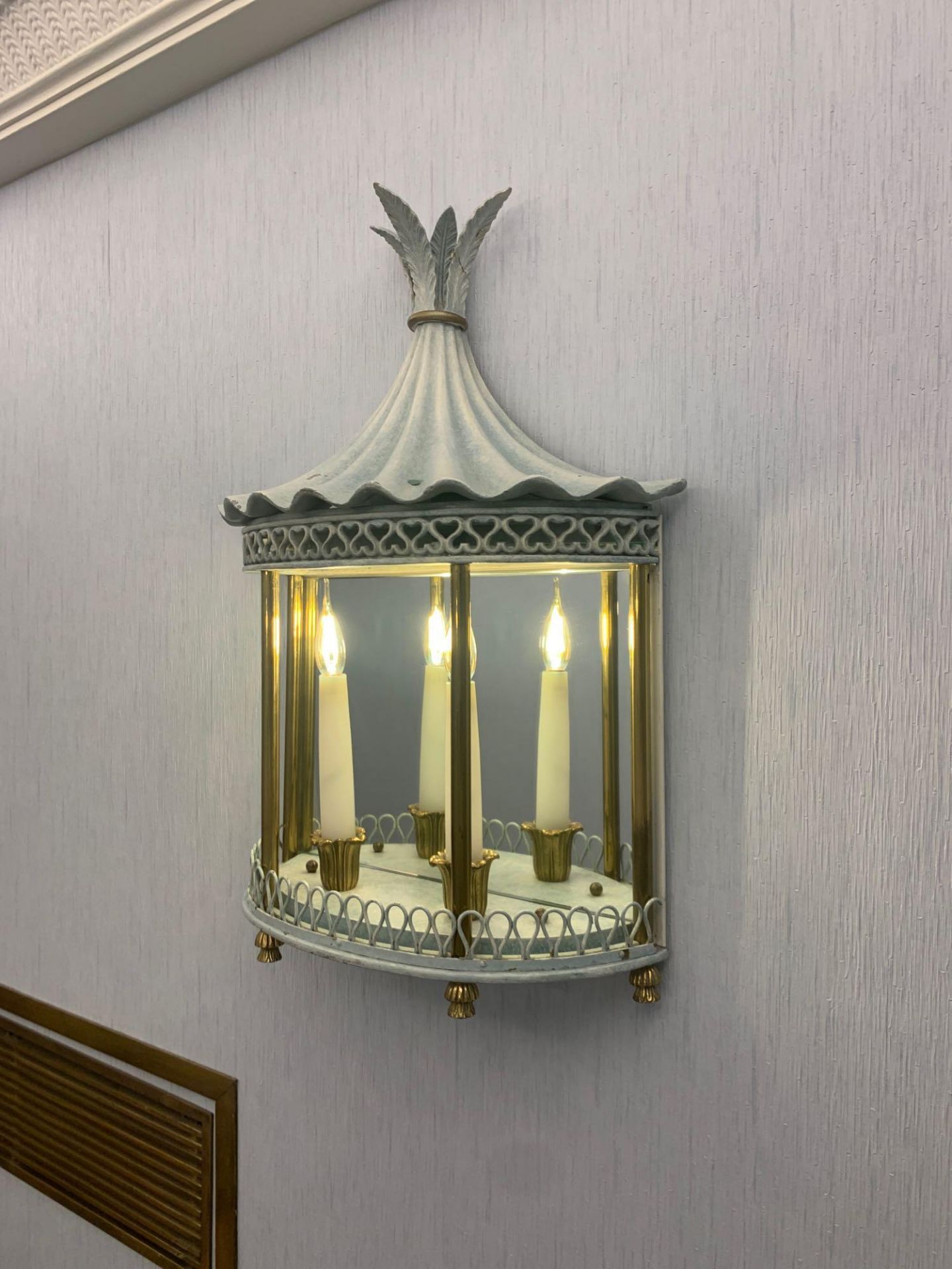 A Pair Of Half Hexagonal Wall Lantern A Single Half Hexagonal Powder Blue Wall Lantern With A Ormolu