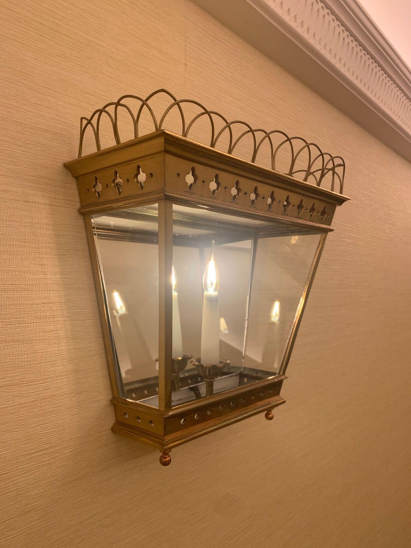 Half Hexagonal Wall Lantern A Single Half Hexagonal Highly Polished Brass Wall Lantern Clear Glazing - Image 3 of 3