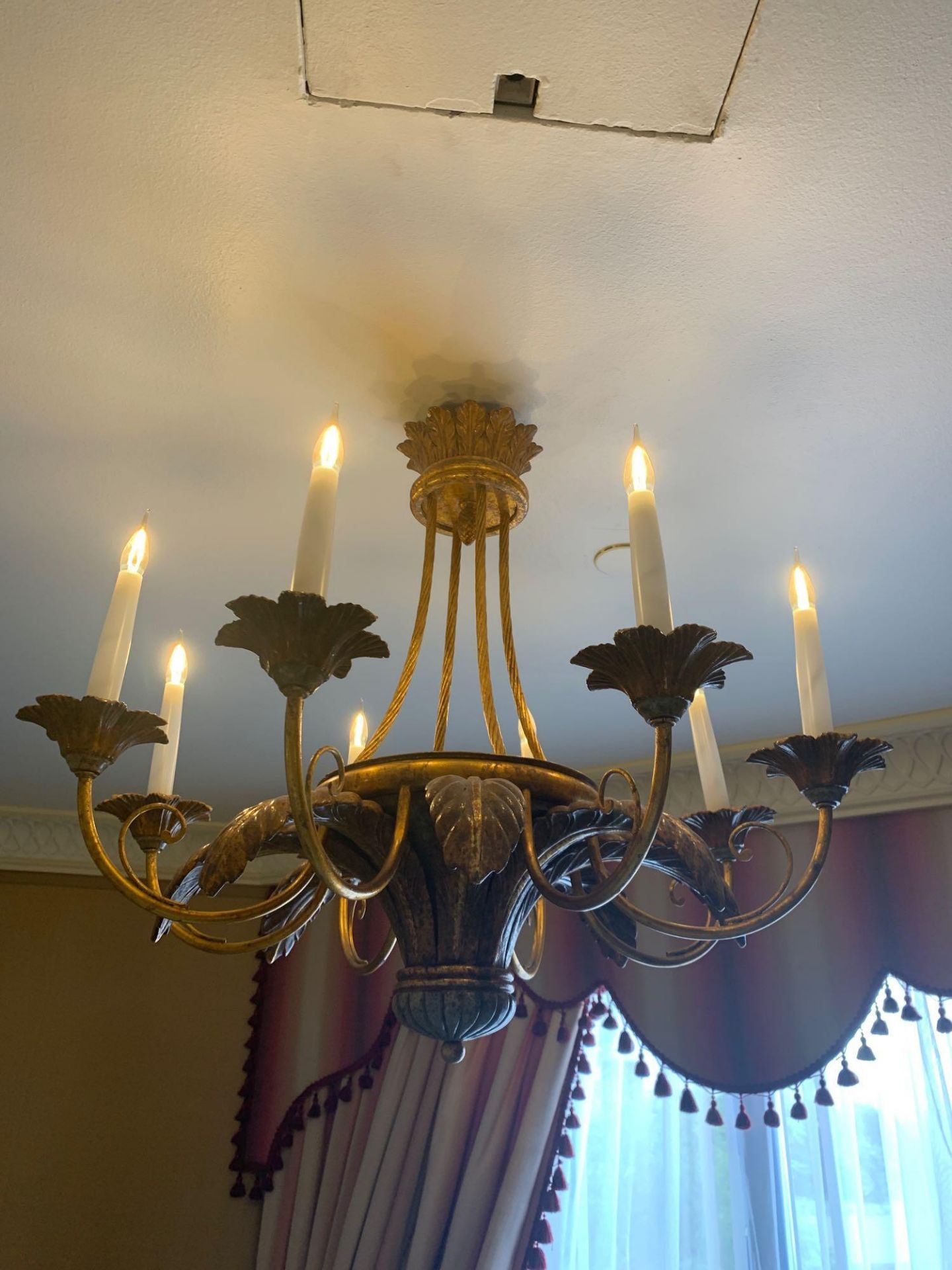 A Carved Polychrome Eight Lamp Chandelier Finished In Antique Bronze Colour Carved Scrolls And - Image 2 of 4