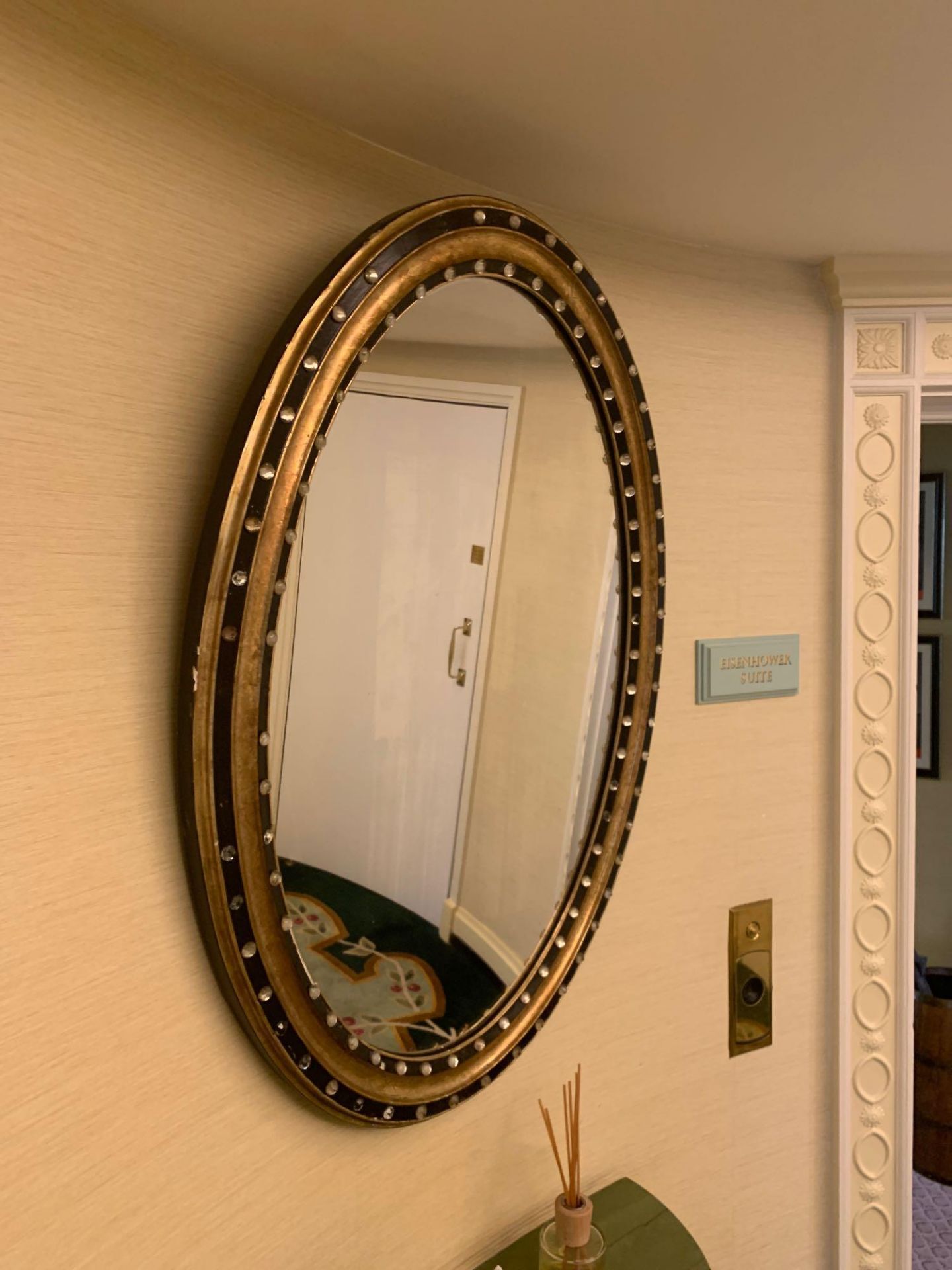 An Ovoid Form Mirror Featuring A Regency Design Of A Moulded Ebonized And Giltwood Frame With - Image 3 of 3