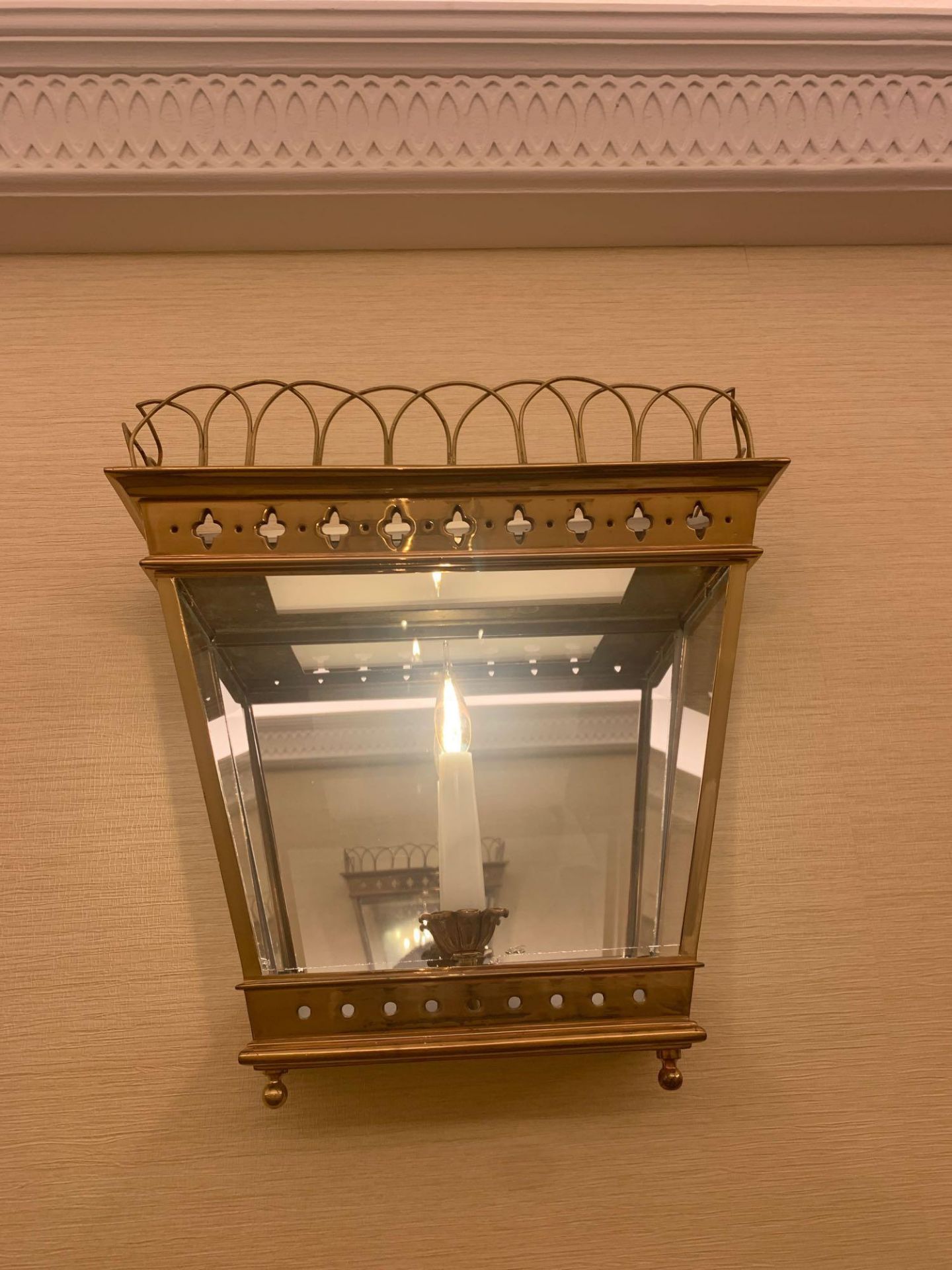 Half Hexagonal Wall Lantern A Single Half Hexagonal Highly Polished Brass Wall Lantern Clear Glazing - Image 2 of 3