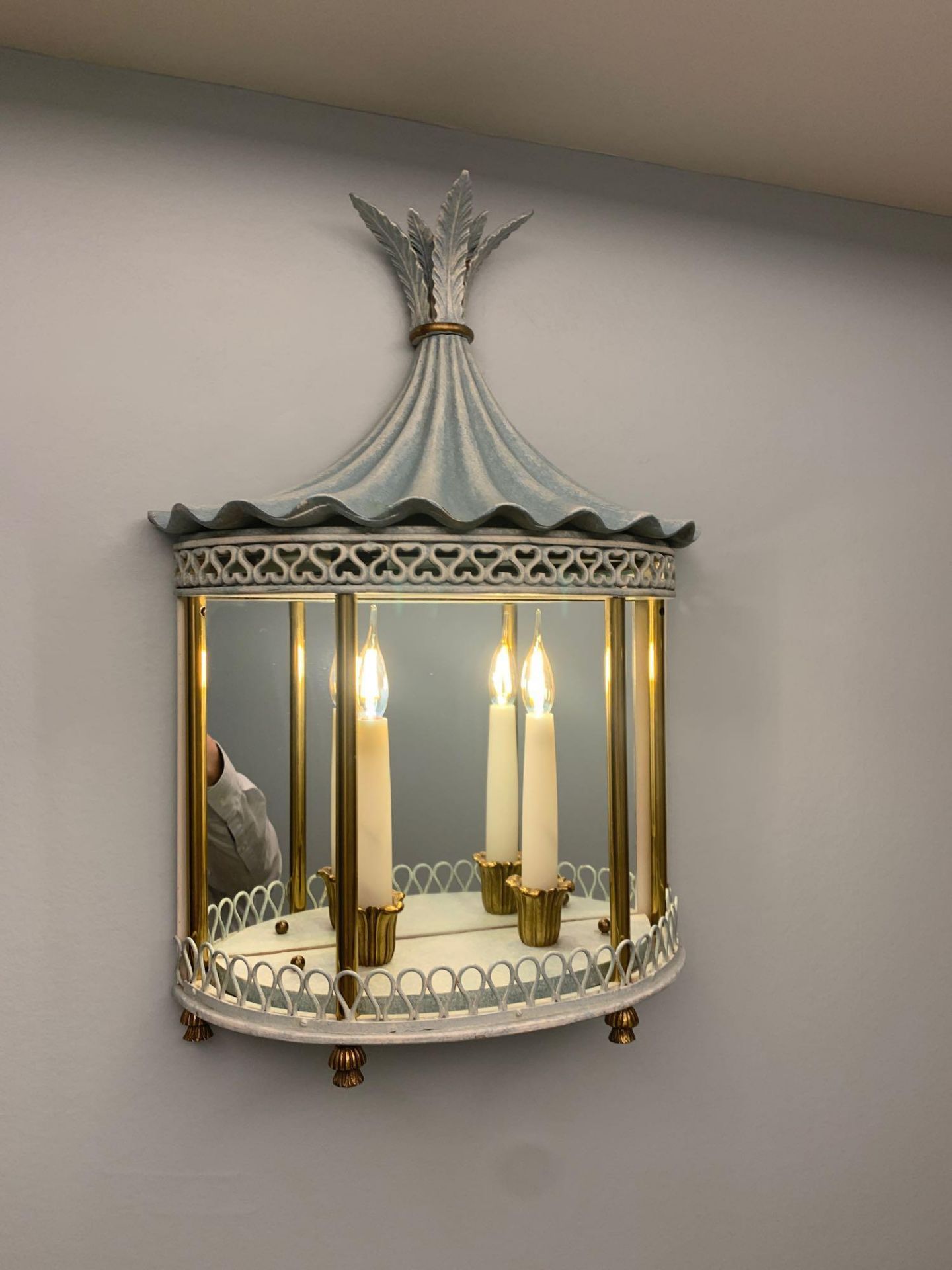 Half Hexagonal Wall Lantern A Single Half Hexagonal Powder Blue Wall Lantern With A Ormolu Bronze