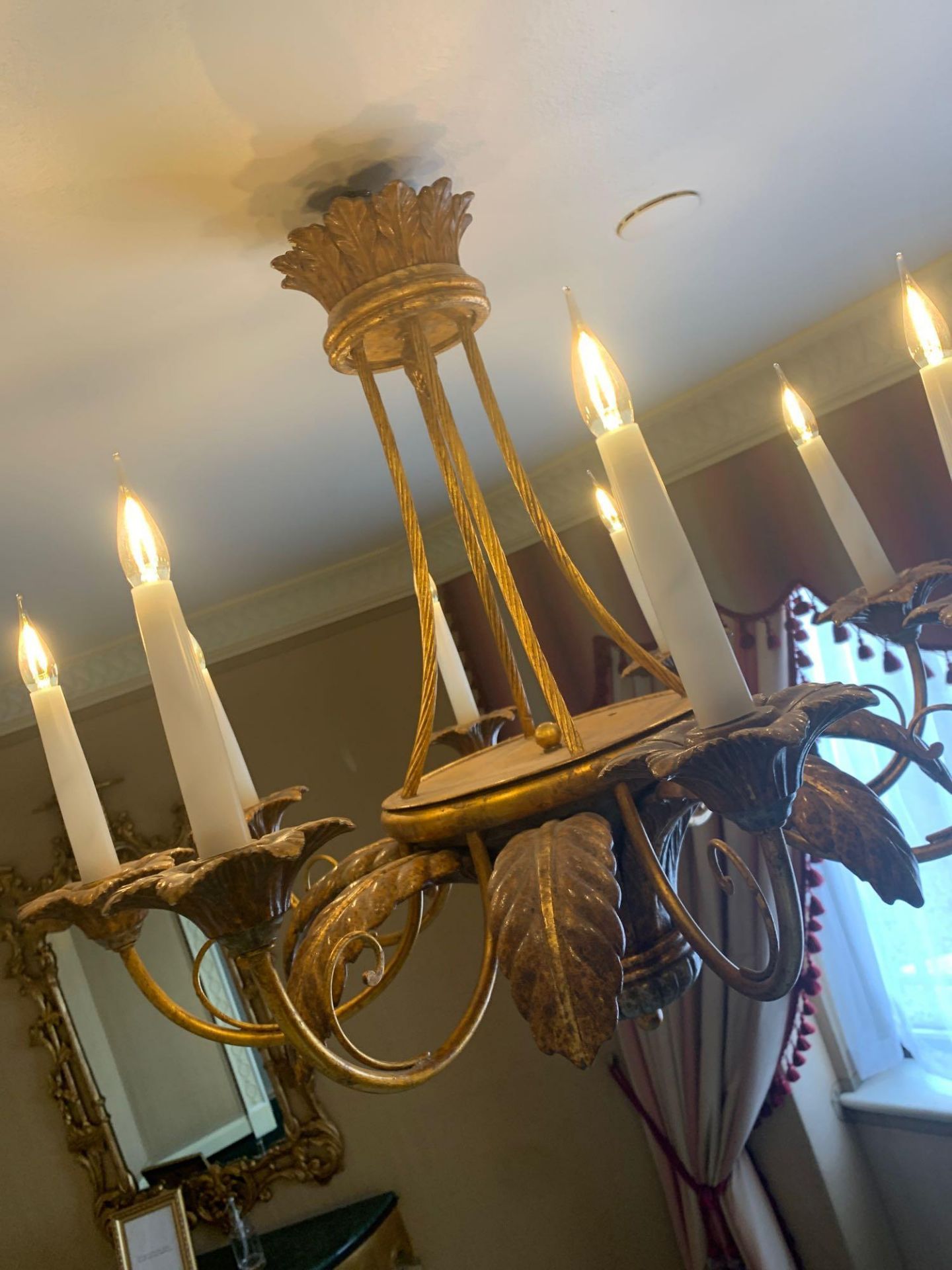 A Carved Polychrome Eight Lamp Chandelier Finished In Antique Bronze Colour Carved Scrolls And - Image 3 of 4
