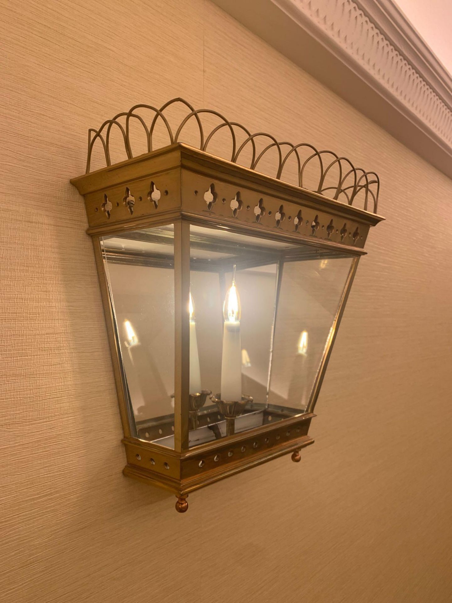 Half Hexagonal Wall Lantern A Single Half Hexagonal Highly Polished Brass Wall Lantern Clear Glazing - Image 2 of 3