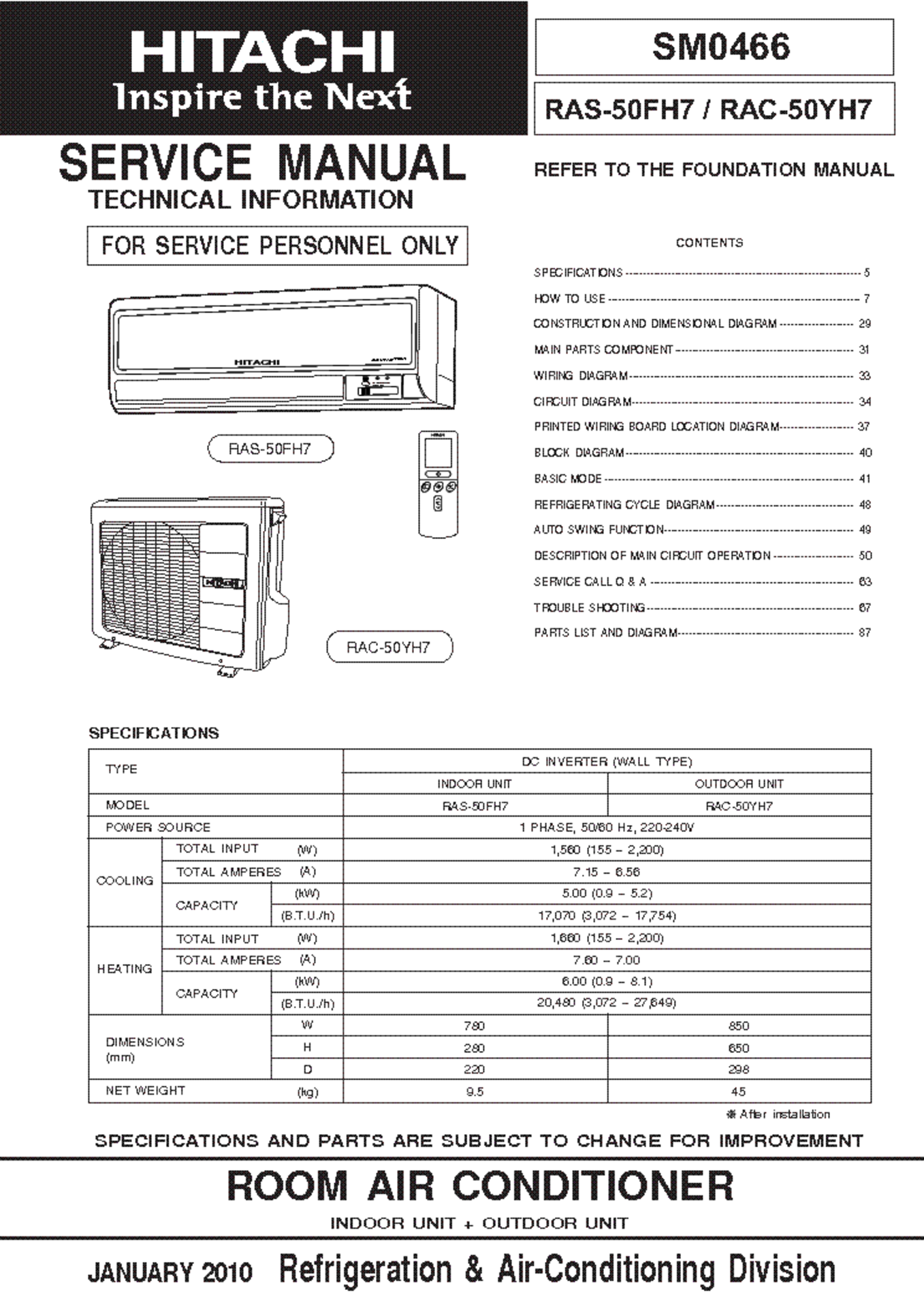 Hitachi RAC-50YH6 Mono split air conditioning unit with outside unit dimensions 850 x 298 x 650mm ( - Bild 2 aus 2
