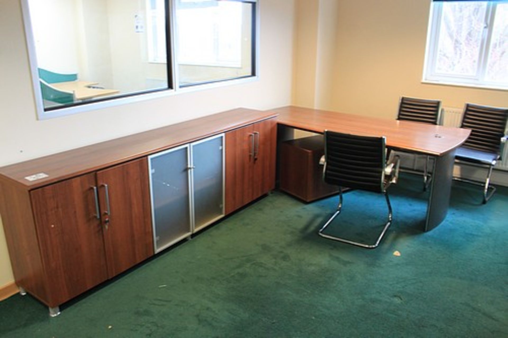 Managers office suite furniture walnut veneer comprising of 2000mm executive desk, 1600mm meeting