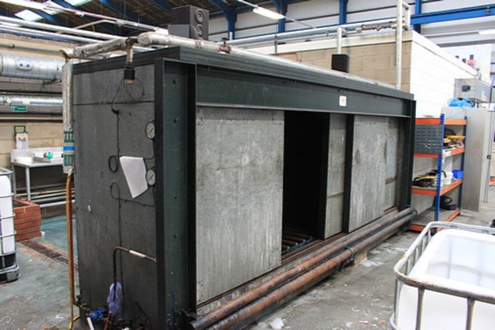 CED Projects drum oven steam cabinet 4500 x 1300 x 2000mm internally fitted with roller conveyor (