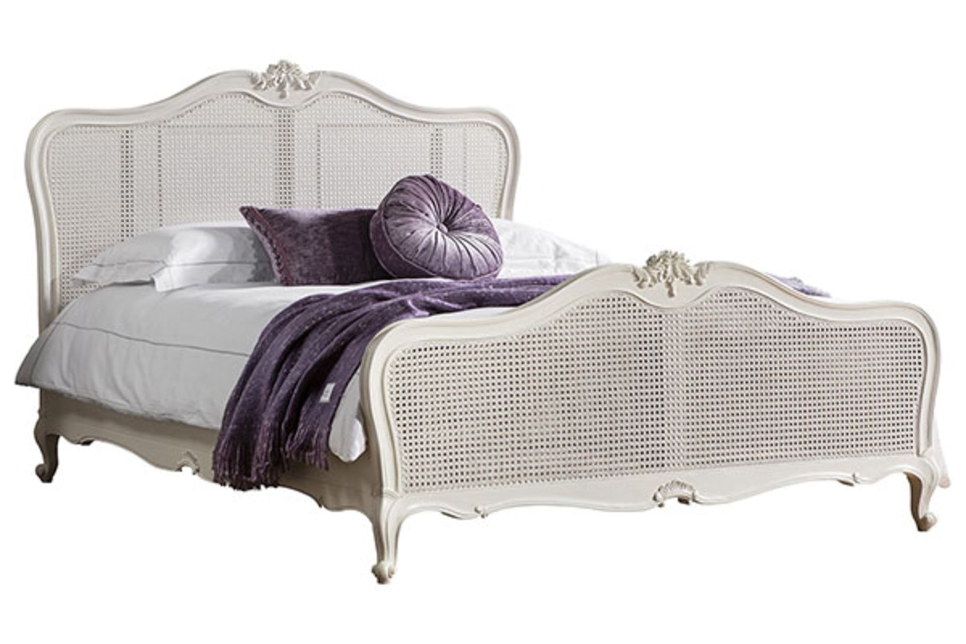 Chic 5' king size cane bed vanilla white mindy ash, painted vanilla finish, hand woven cane - Image 2 of 2