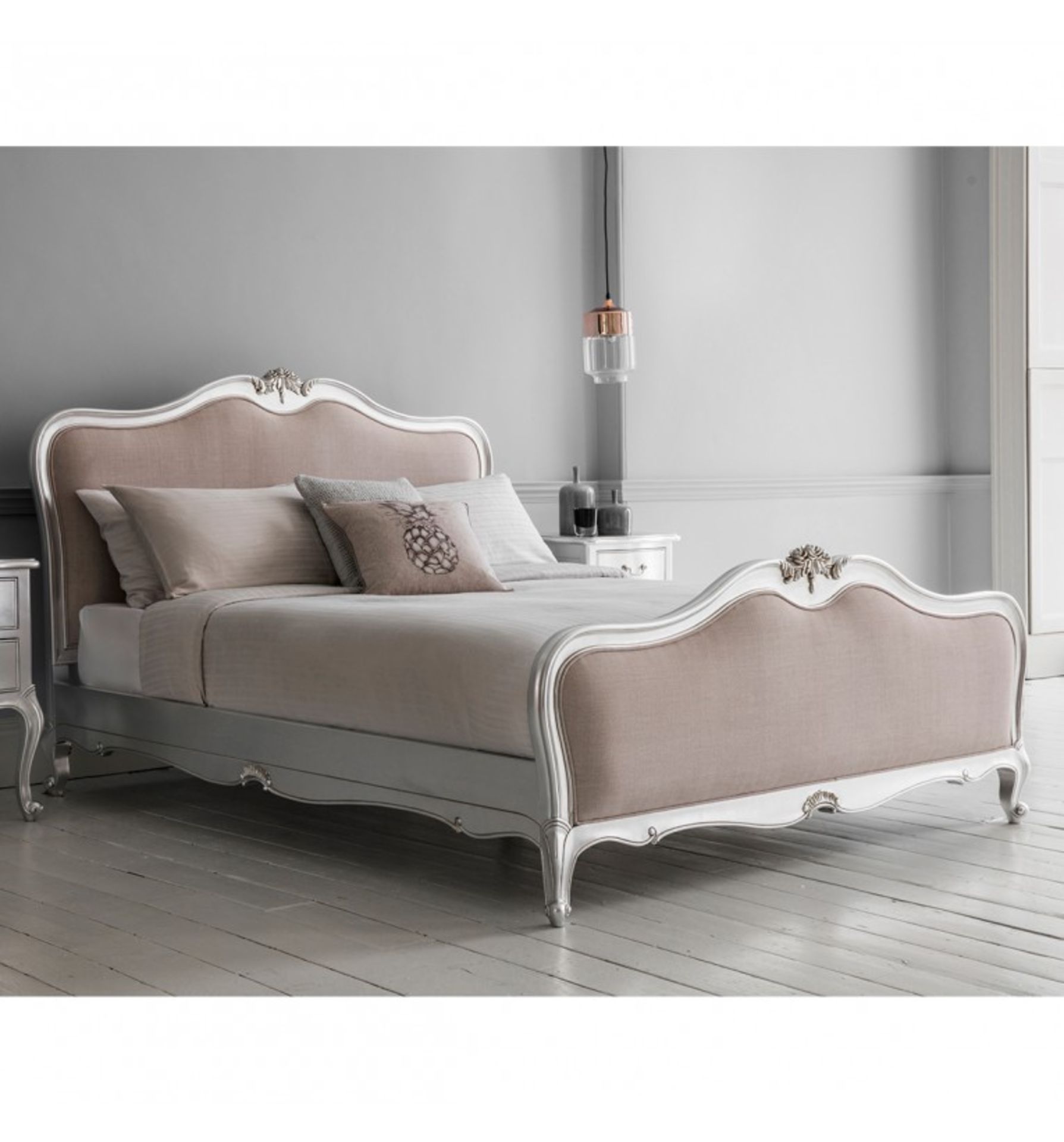 Hudson Chic 6' Superking Linen Upholstered Bed Silver Handcrafted with exquisite attention to detail