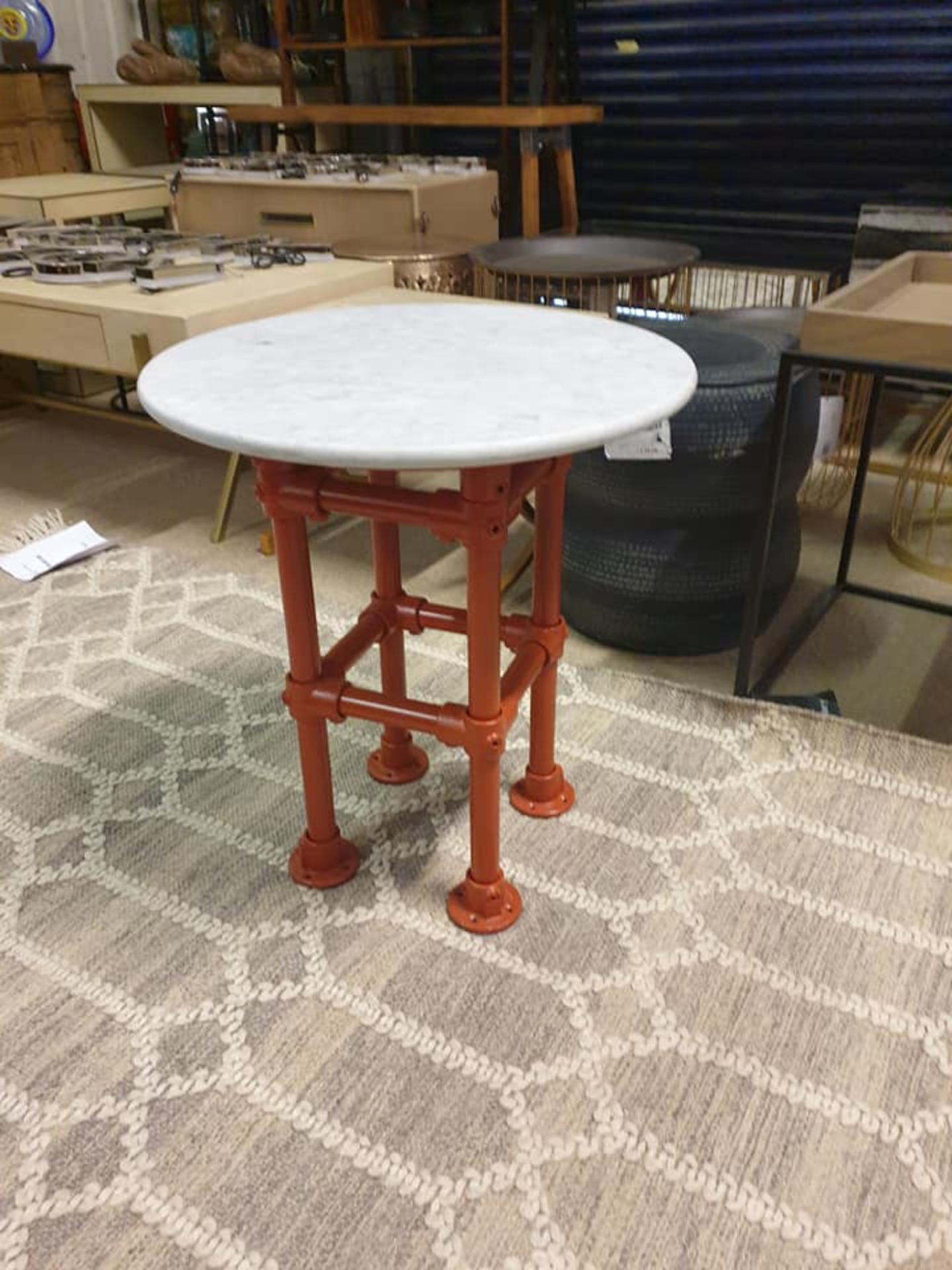 Essen Side Table Marble And Cast Iron Base Red The Essen Is A Vintage Industrial Inspired Scaffold - Image 3 of 3