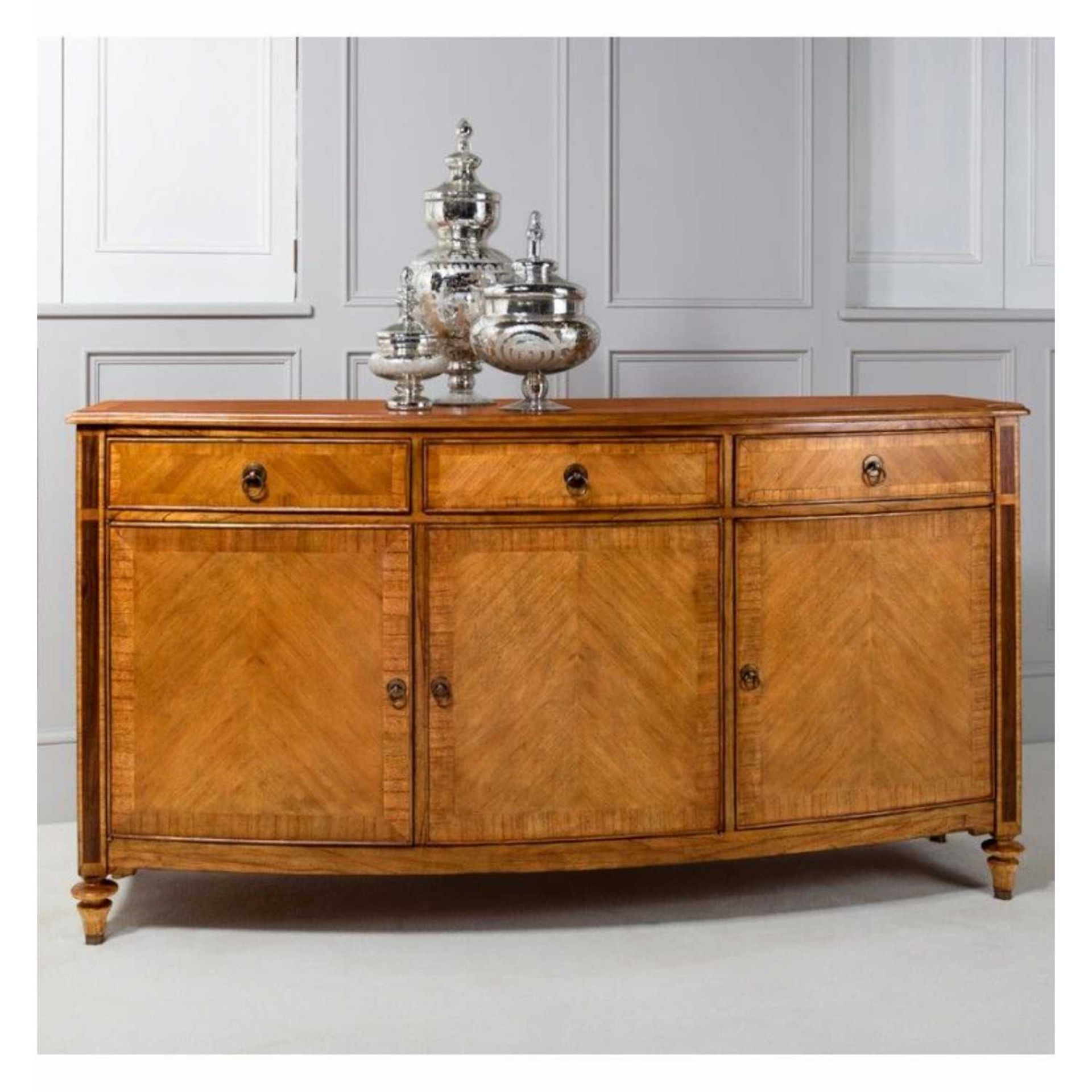 Spire Dining Large Sideboard Blonde European walnut with intricate inlays, antiqued hand wax
