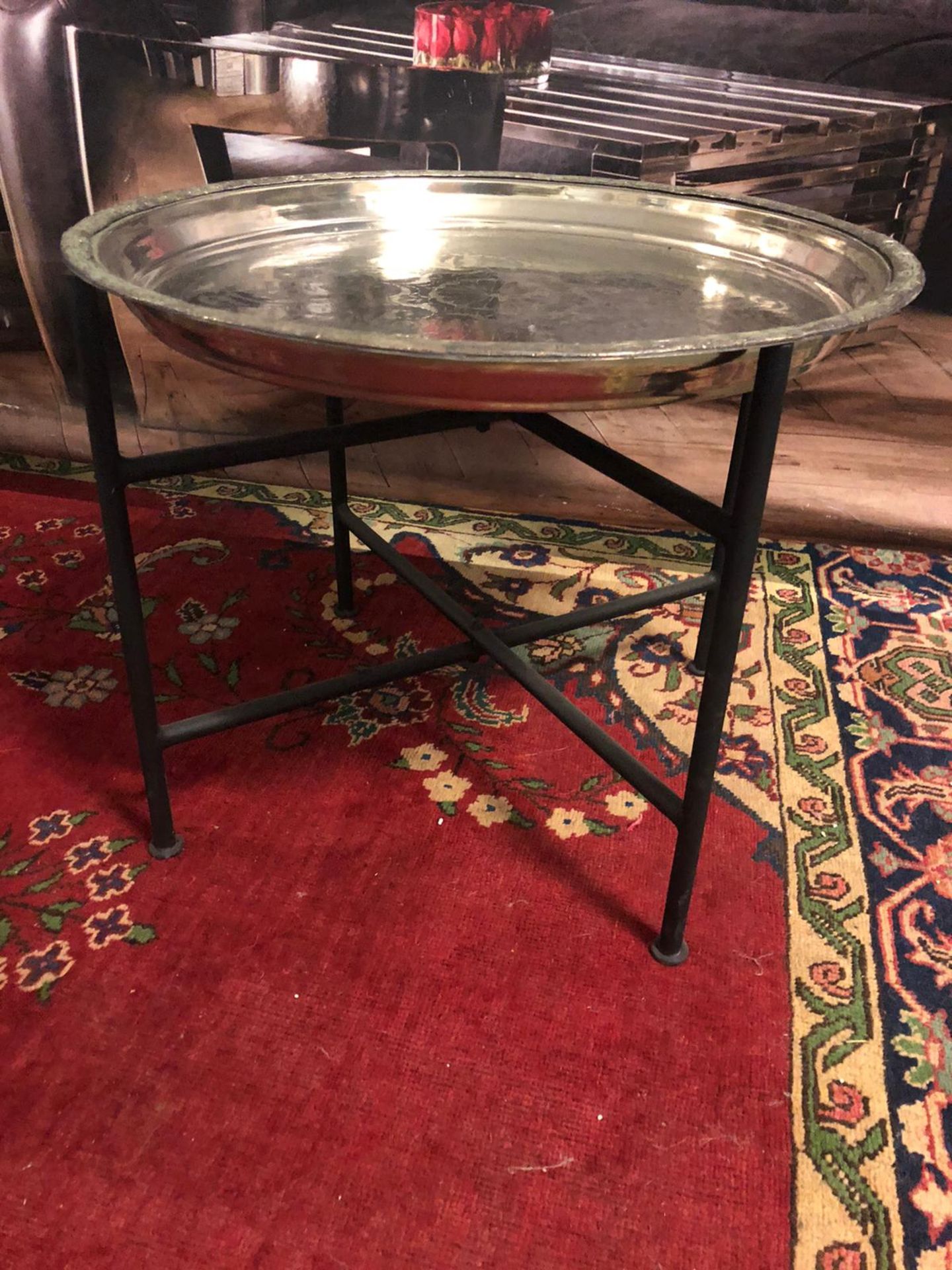 Round tray table with black metal legs 45 x 60cm - Image 2 of 3