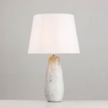 A pair of marble effect table lamps with neutral fawn linen shade 54cm