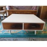 Vanilla Retro Square Coffee Table Walnut Veneer Front Panel And Gloss White 2 Drawers The Clean