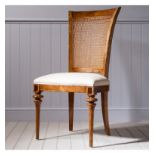 Spire Dining Cane Back Side Chair Blonde European walnut with intricate inlays, antiqued hand wax