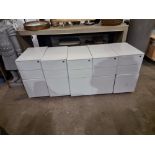 5 x metal three drawer desk cabinets 300 x 500 x 600mm