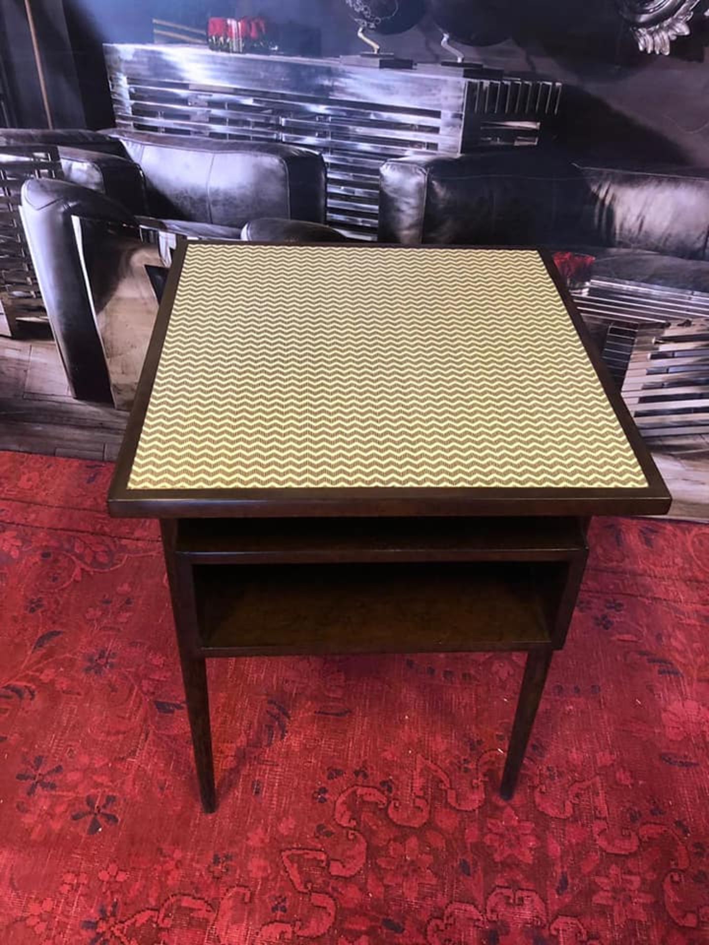 Herringbone Side Table Constructed From A Beech Wood Frame With A Dark Stained Eucalyptus Finish