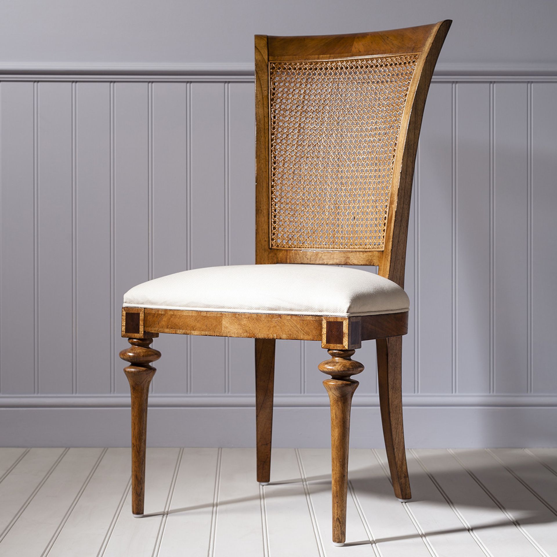 Spire Dining Cane Back Side Chair Blonde European walnut with intricate inlays, antiqued hand wax - Image 2 of 2