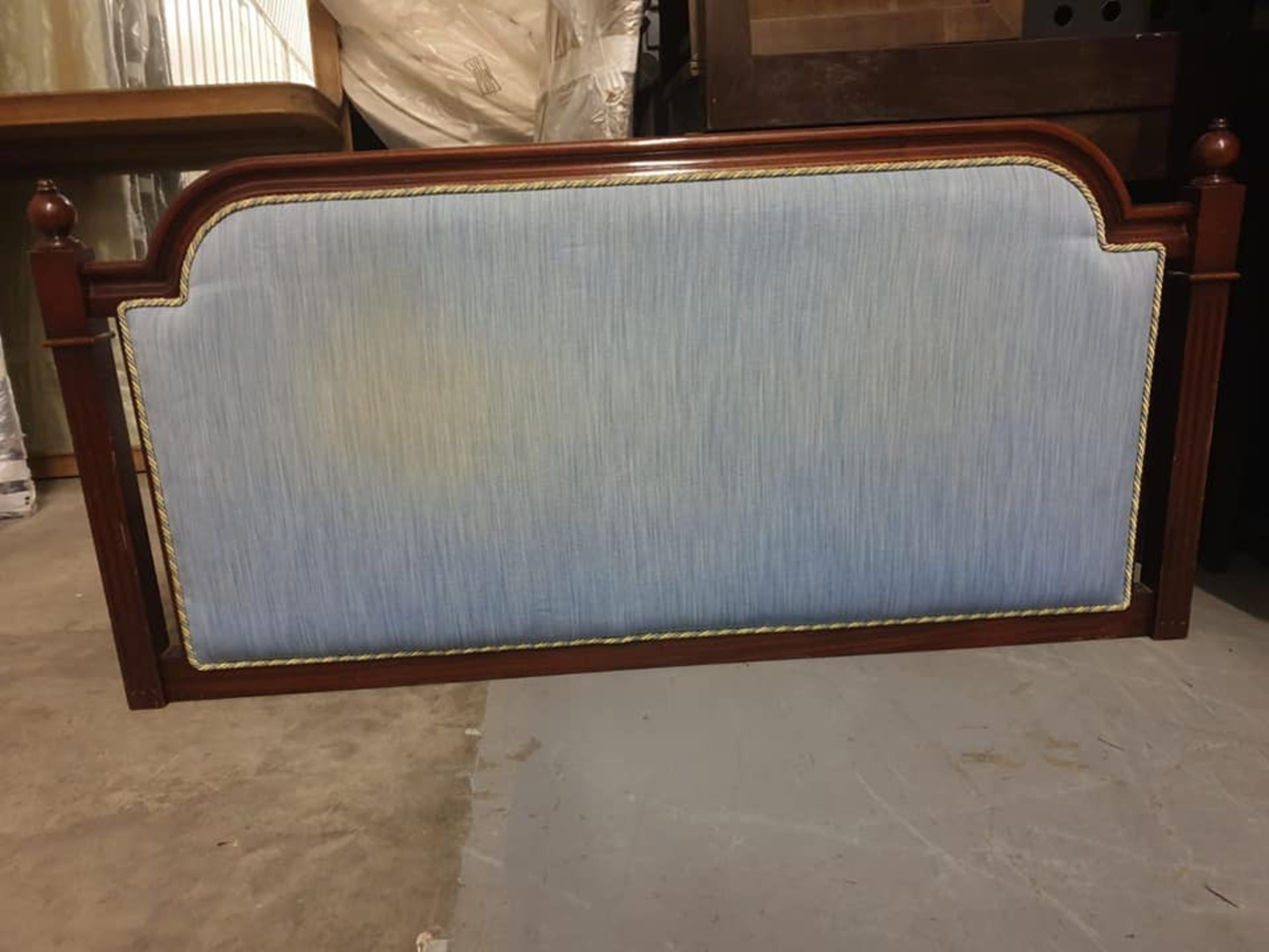 Dundee Luxury headboard mahogany framed light blue padded with rope piping 156 x 76cm
