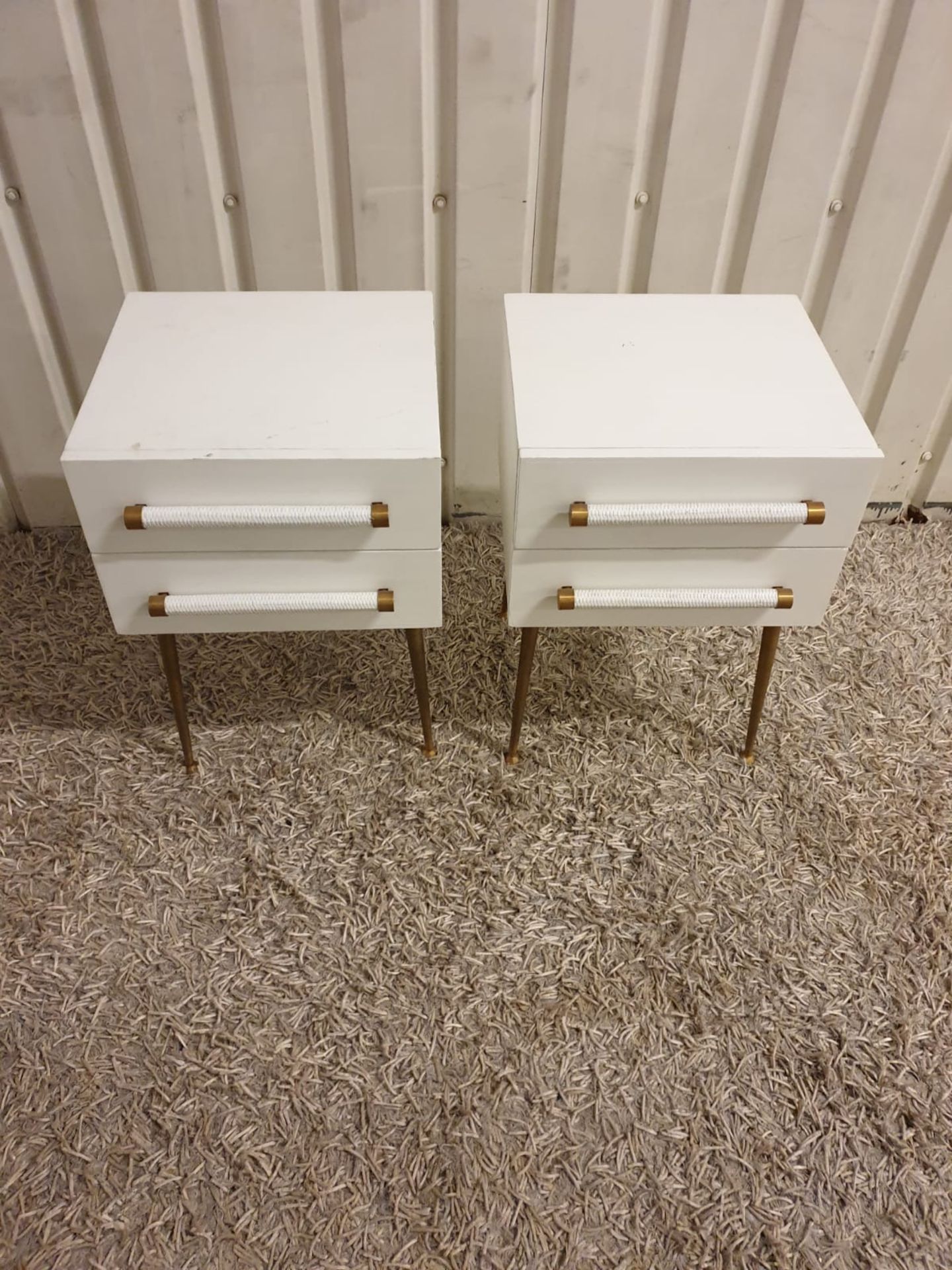 A pair of nightstands two drawer A stunning staple equipped night table with gorgeous gold-finish - Image 2 of 2