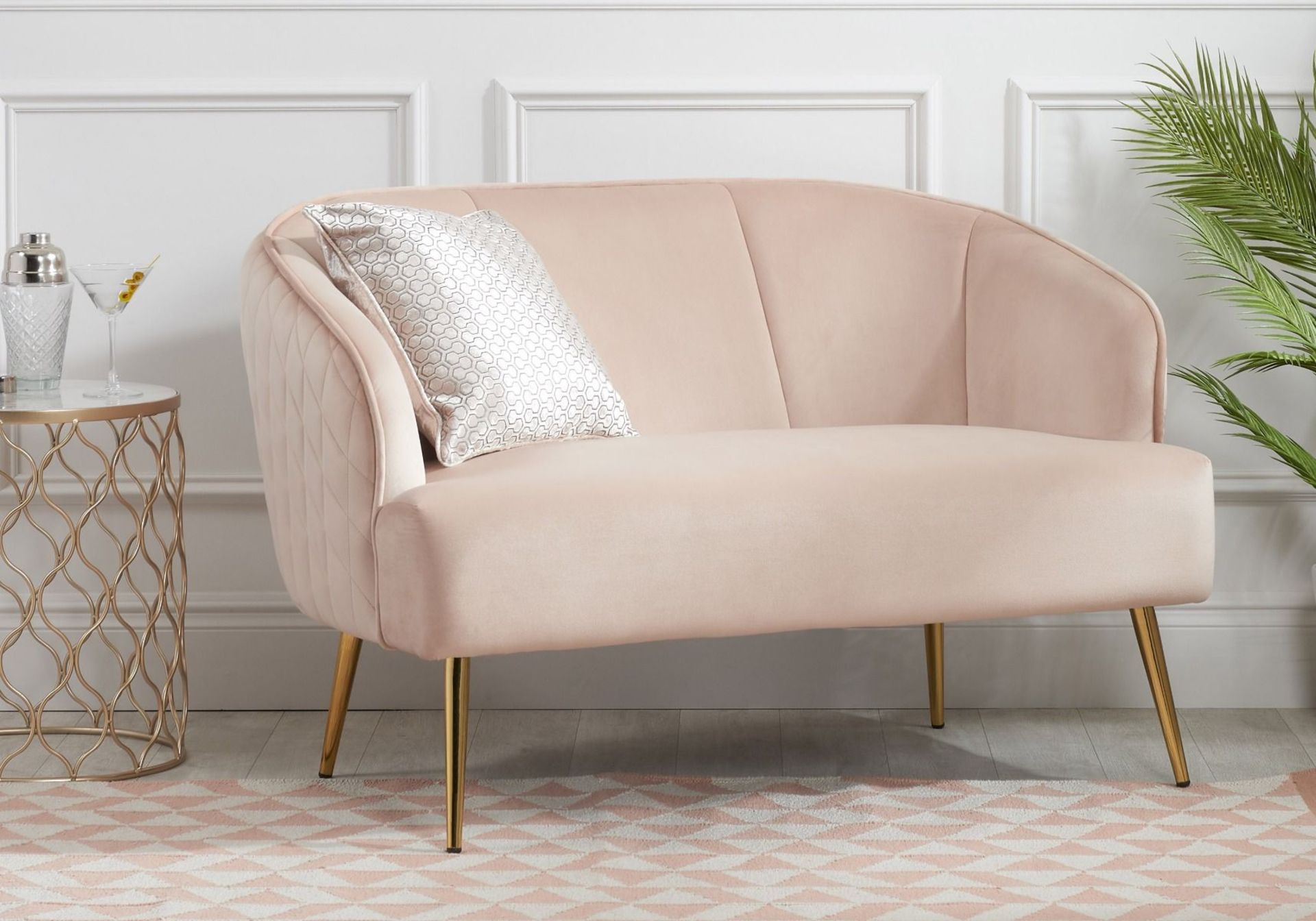 Belal Sofa Stunning blush pink finish to complement a wide range of living rooms and