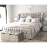 Majestic King Size Sleigh Bed Silver This a stunning addition to the bedroom, this eloquent wingback