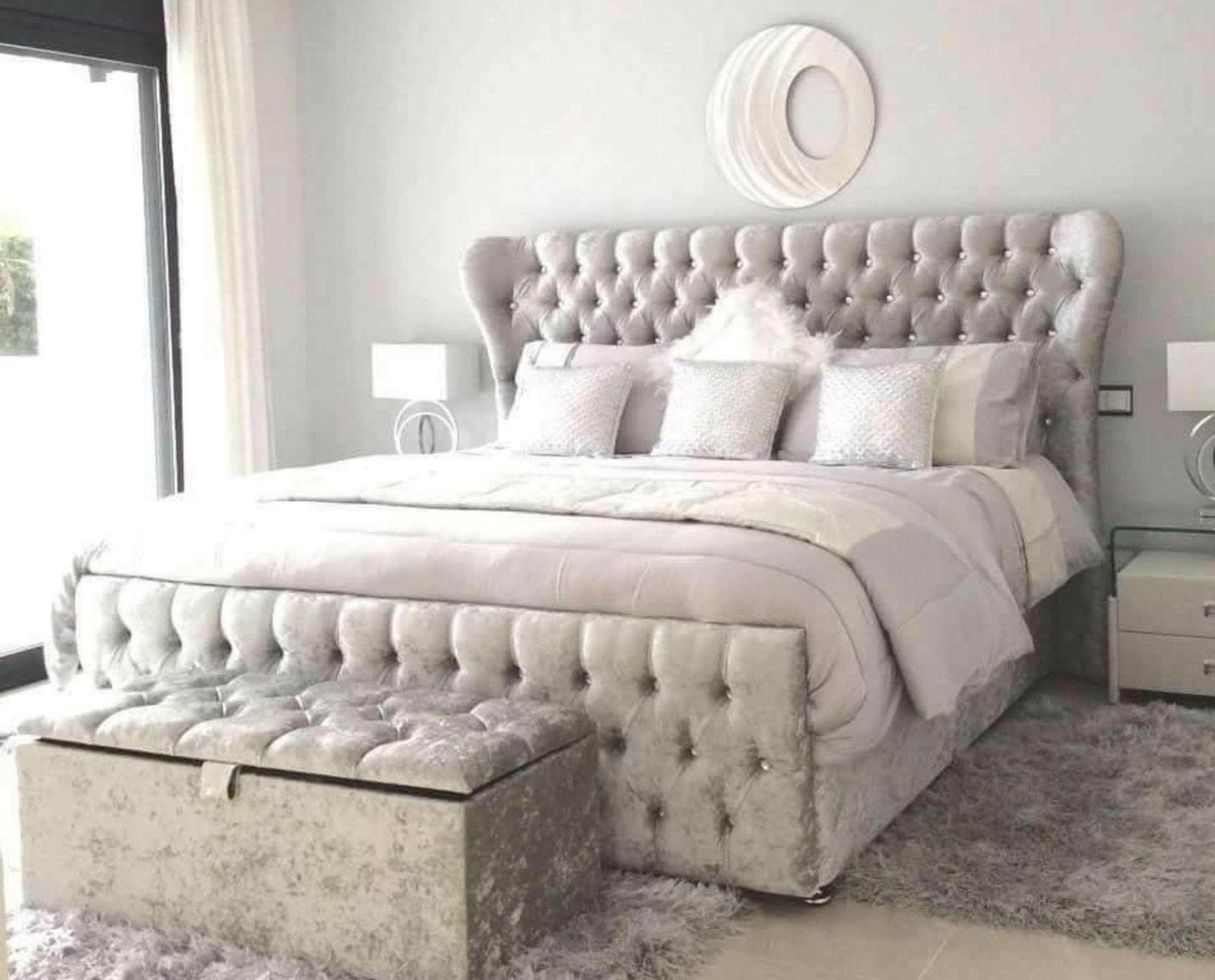 Majestic King Size Sleigh Bed Silver This a stunning addition to the bedroom, this eloquent wingback